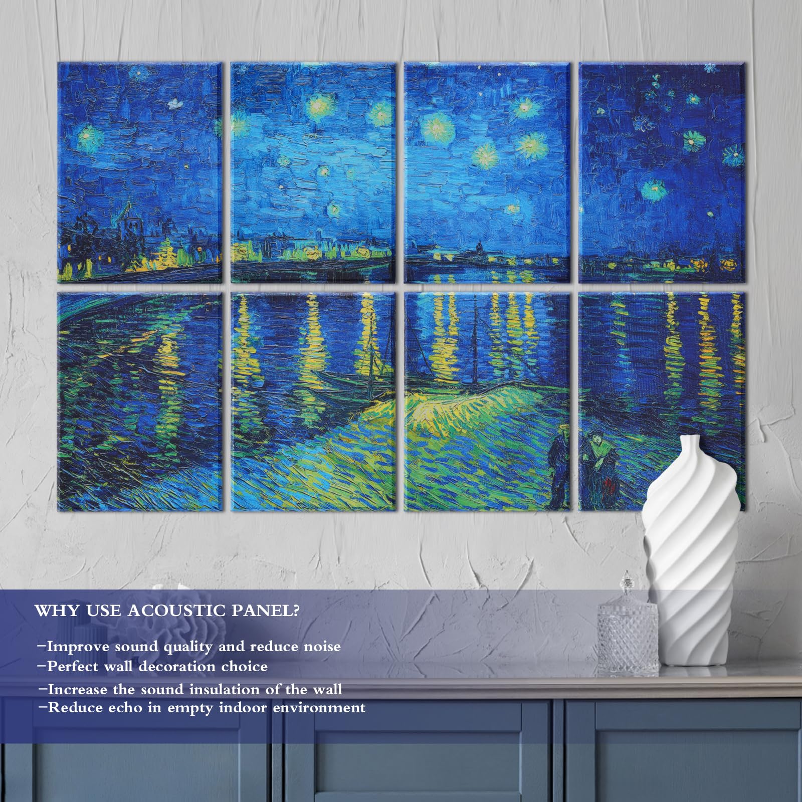 Tutmyrea 8 Pack Art Acoustic Panels, 48''X32'' Self Adhesive Soundproof Wall Panels, Decorative Sound Absorbing Panels, Acoustic