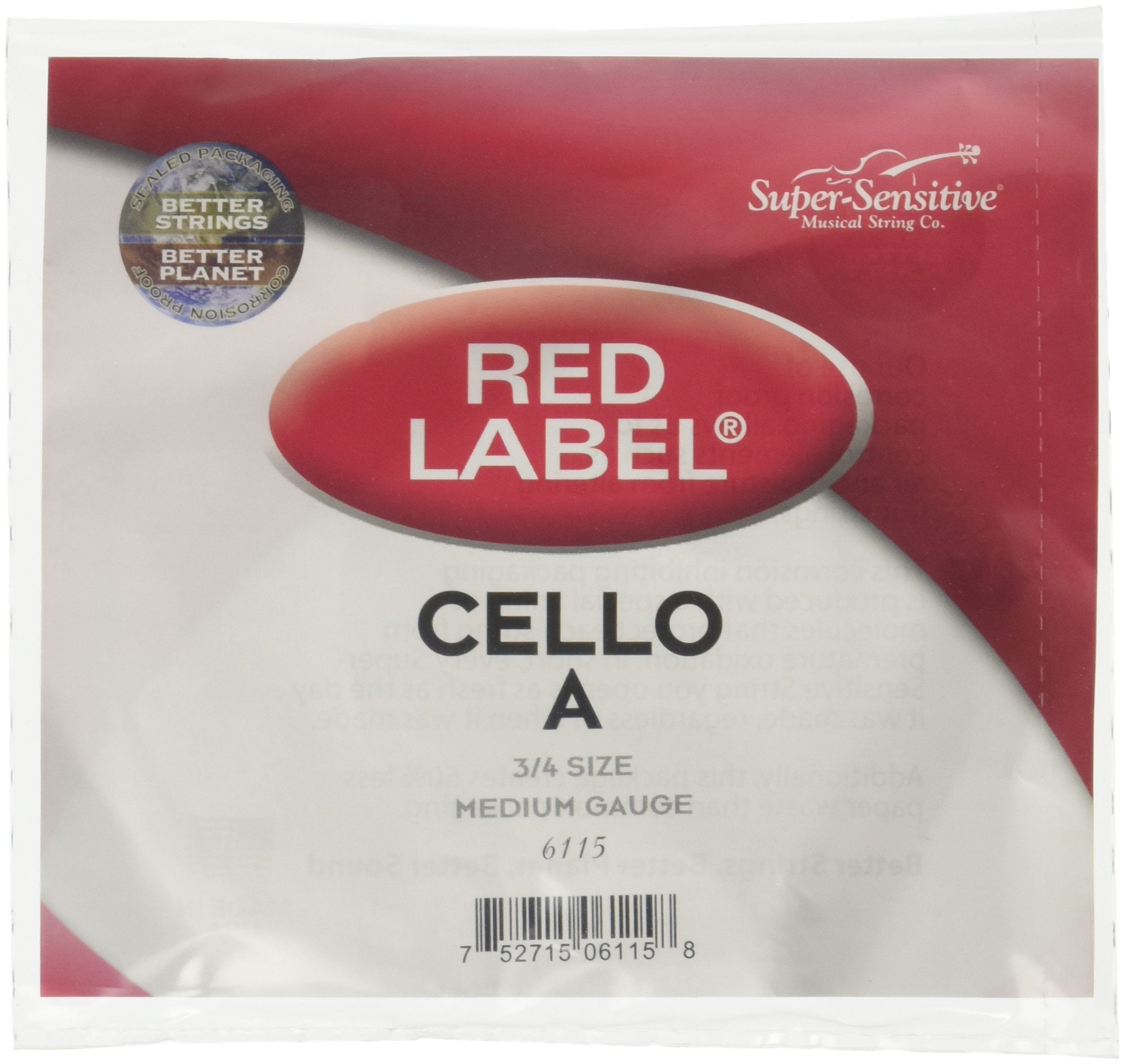 Super Sensitive Red Label Cello A String 3/4 Medium