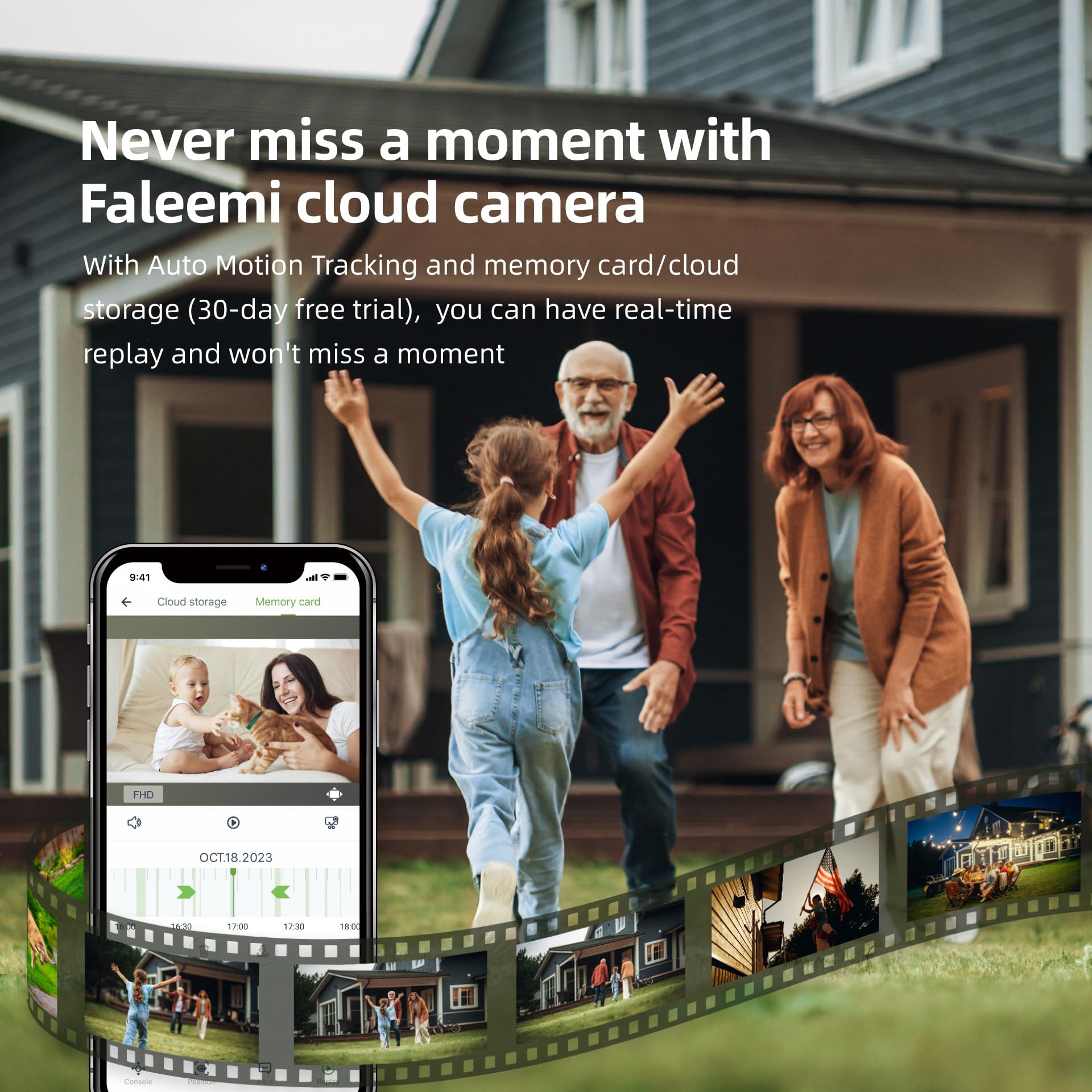 Faleemi 2K Wifi Security Camera For Home With Cell Phone App Control, Color Night Vision, Ai Motion Detection, Auto Tracking, 2