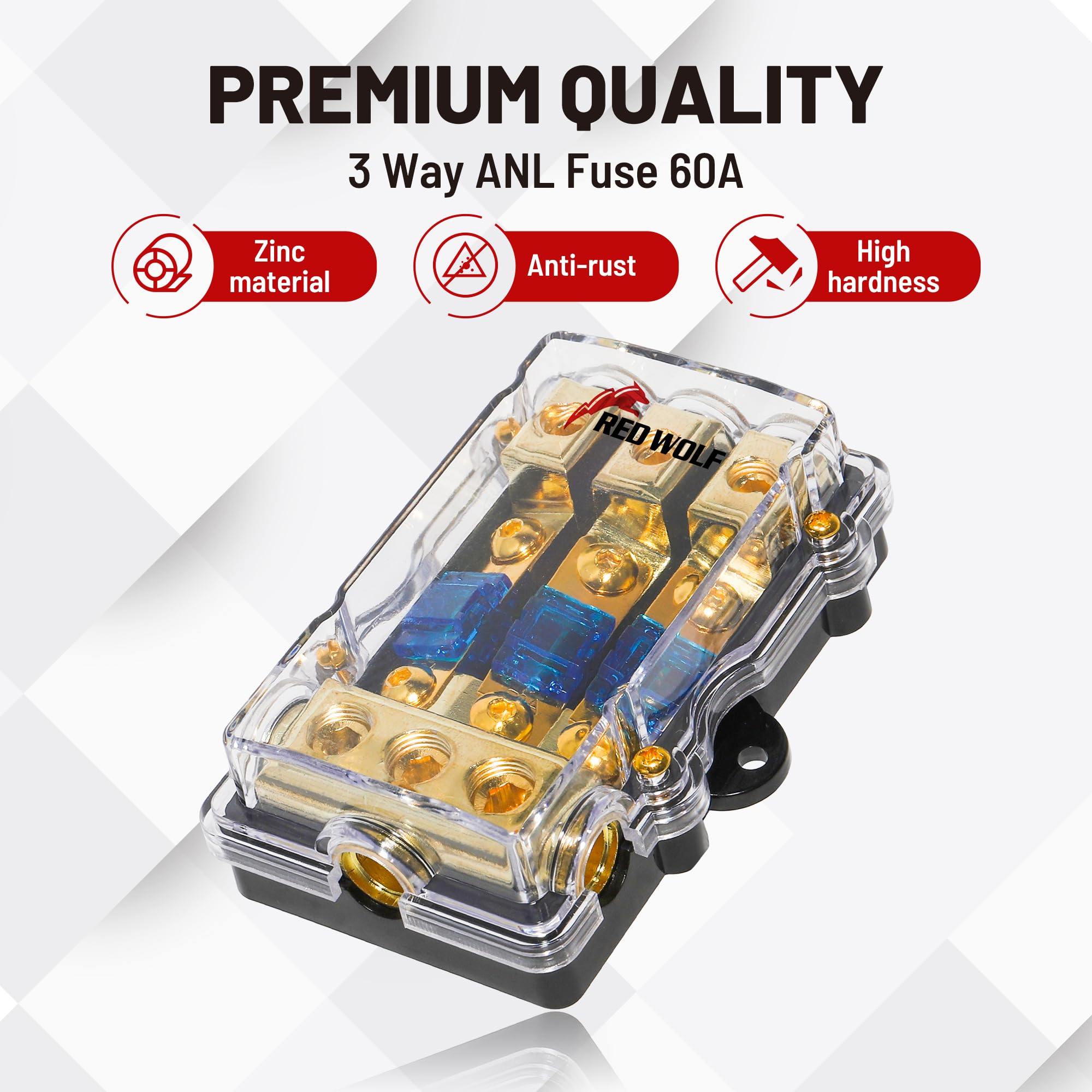 Red Wolf Car Audio Anl Fuse Holder 3 Way 60 Amp Fusible Distribution Block For Boat Trolling Motor Marine Atv Trailer Vehicles S