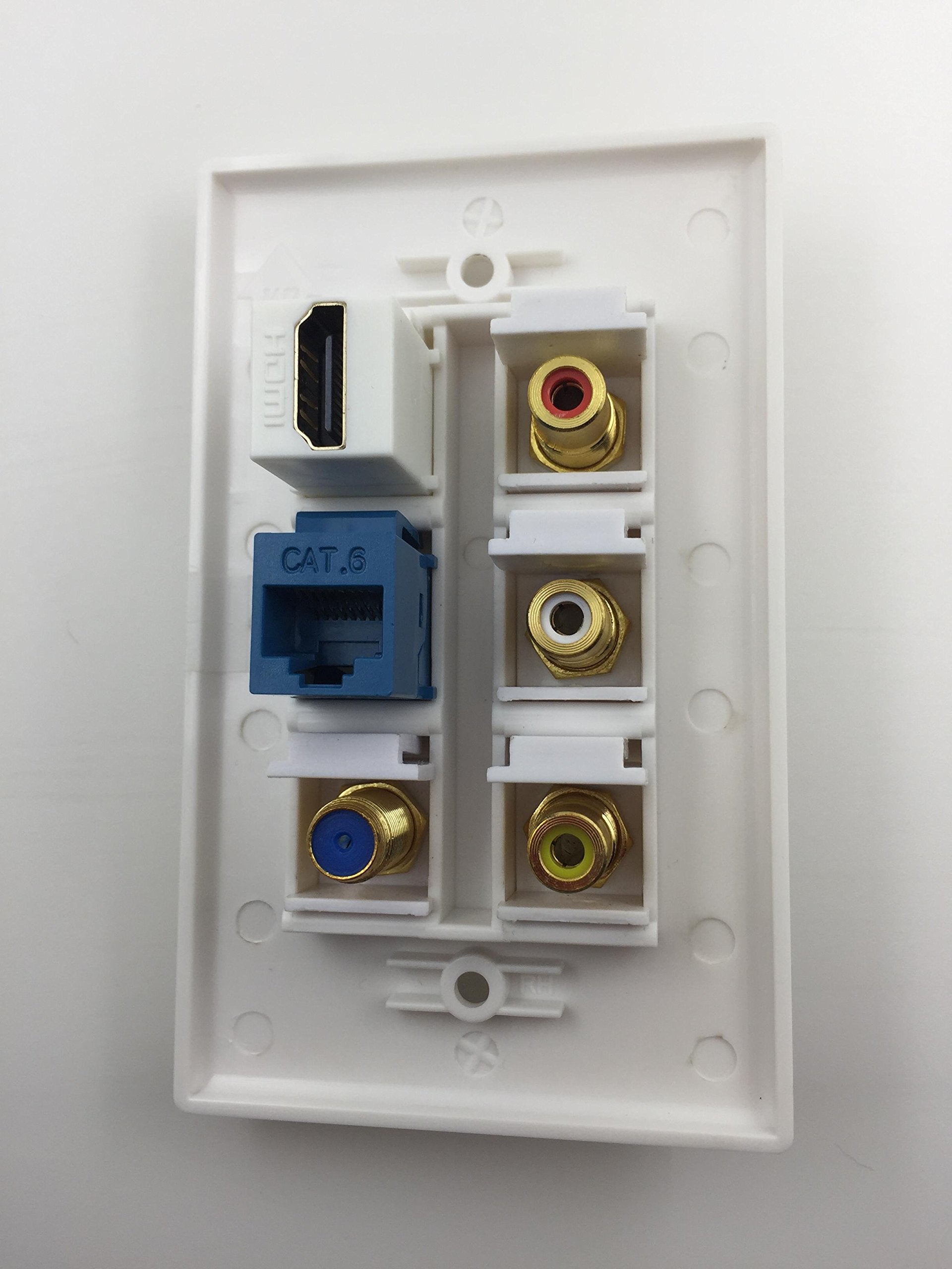 Ibl  6 Port Wall Plate With 3 Rca+F Coaxial Cable Tv+Cat6 Ethernet+Hdmi Female To Female In White