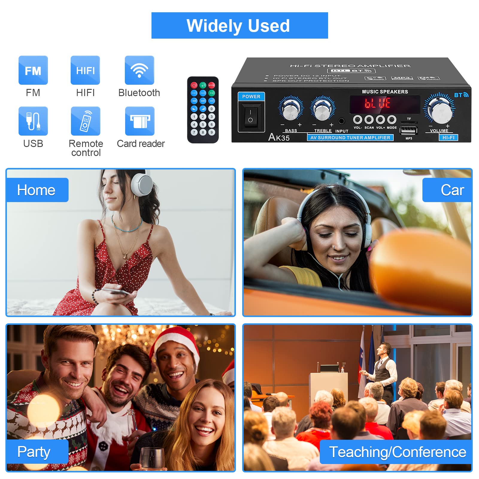 Home Audio Amplifier Ak 35 Hifi Bluetooth 5.0 Mini Stereo Power Amp Receivers 2.0 Channel Rms 30W X 2 Max. 200W Output With Usb,