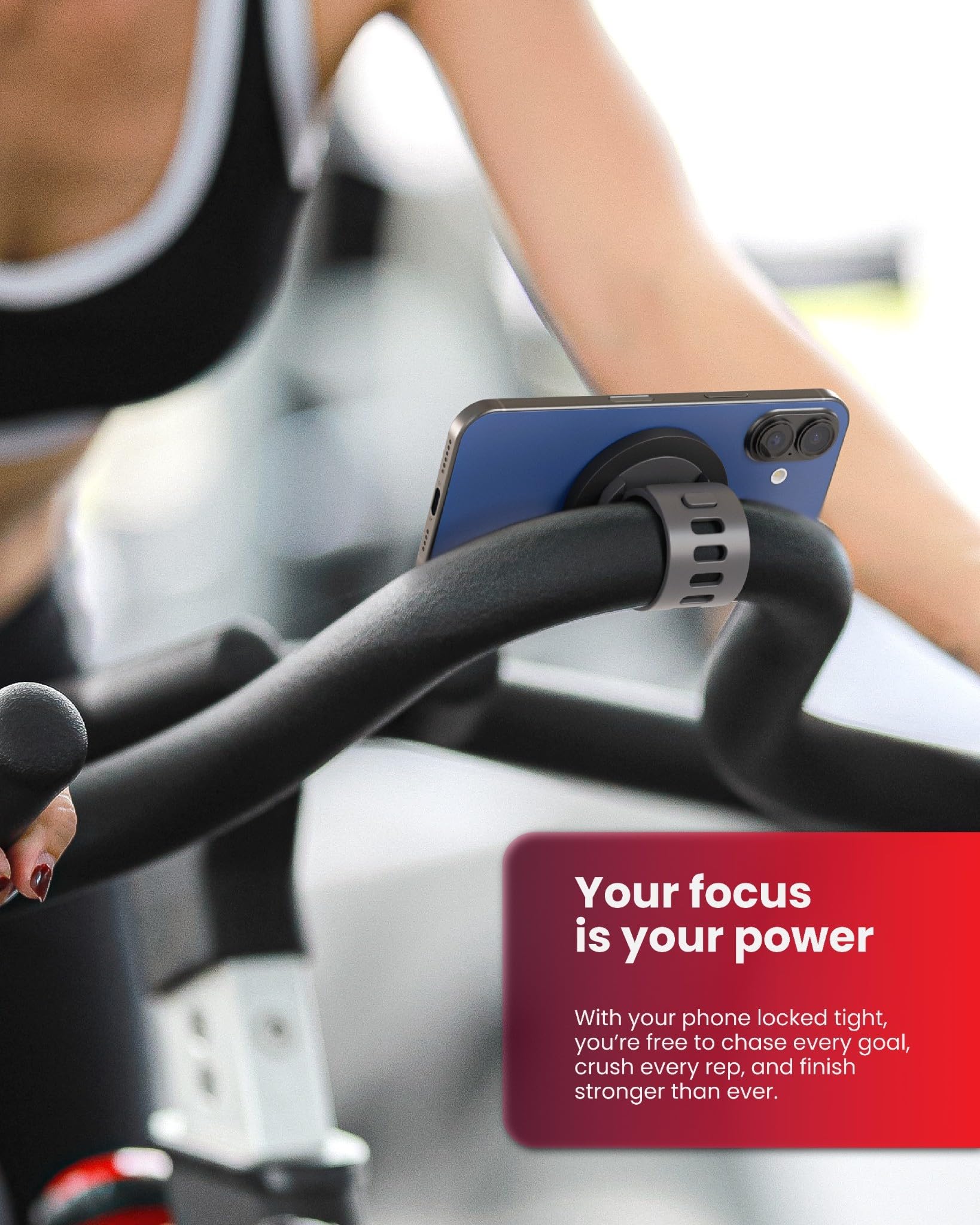 Gym Stationary Bike Mount With Adjustable Straps For Magsafe - Magnetic Phone Holder For Gym Equipment & Golf Push Cart - Compat