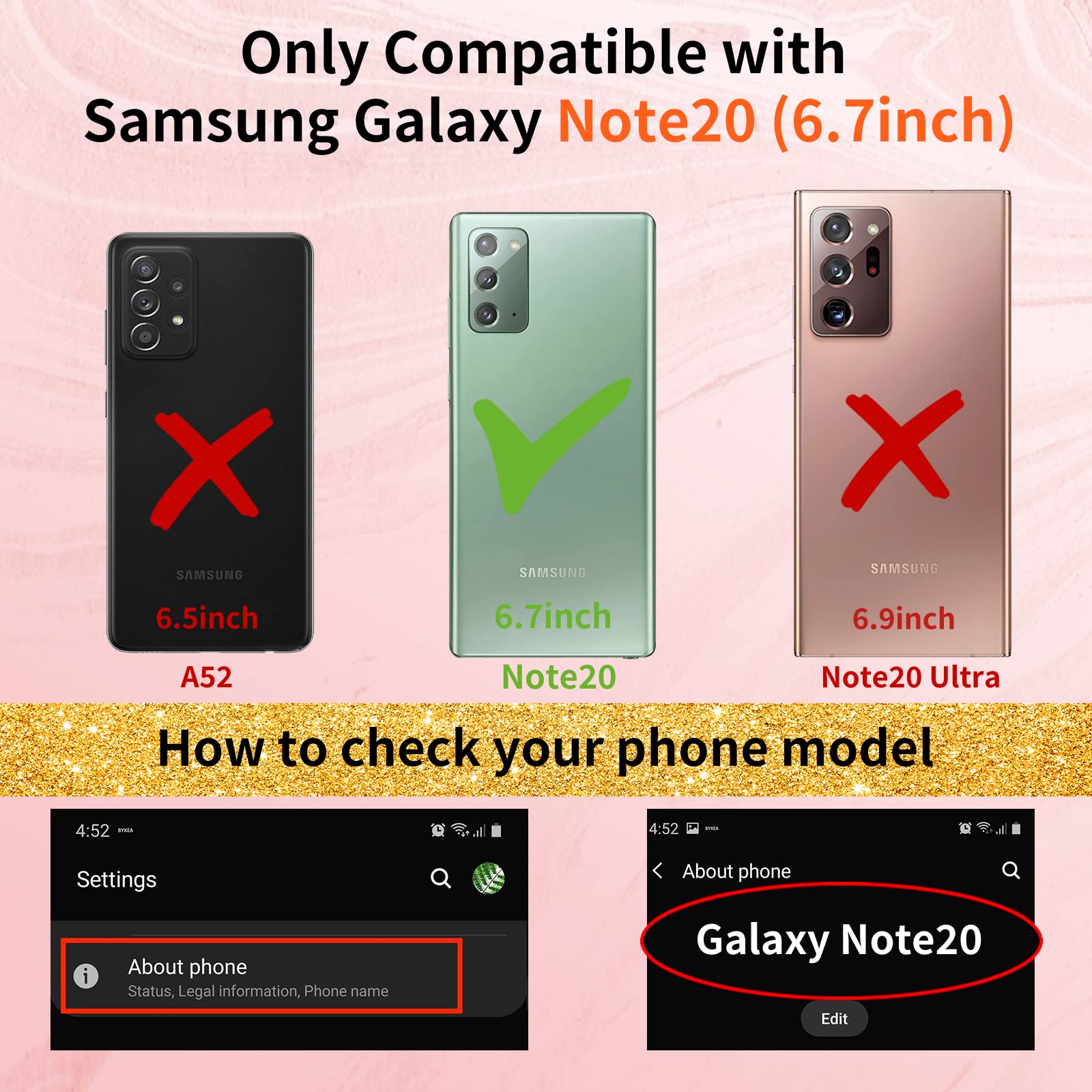 Shorogyt (3In1 Heart Case For Samsung Galaxy Note 20 5G/4G 6.7 Inch Women Cute Aesthetic Love Hearts Pattern Girls White Gold Lu