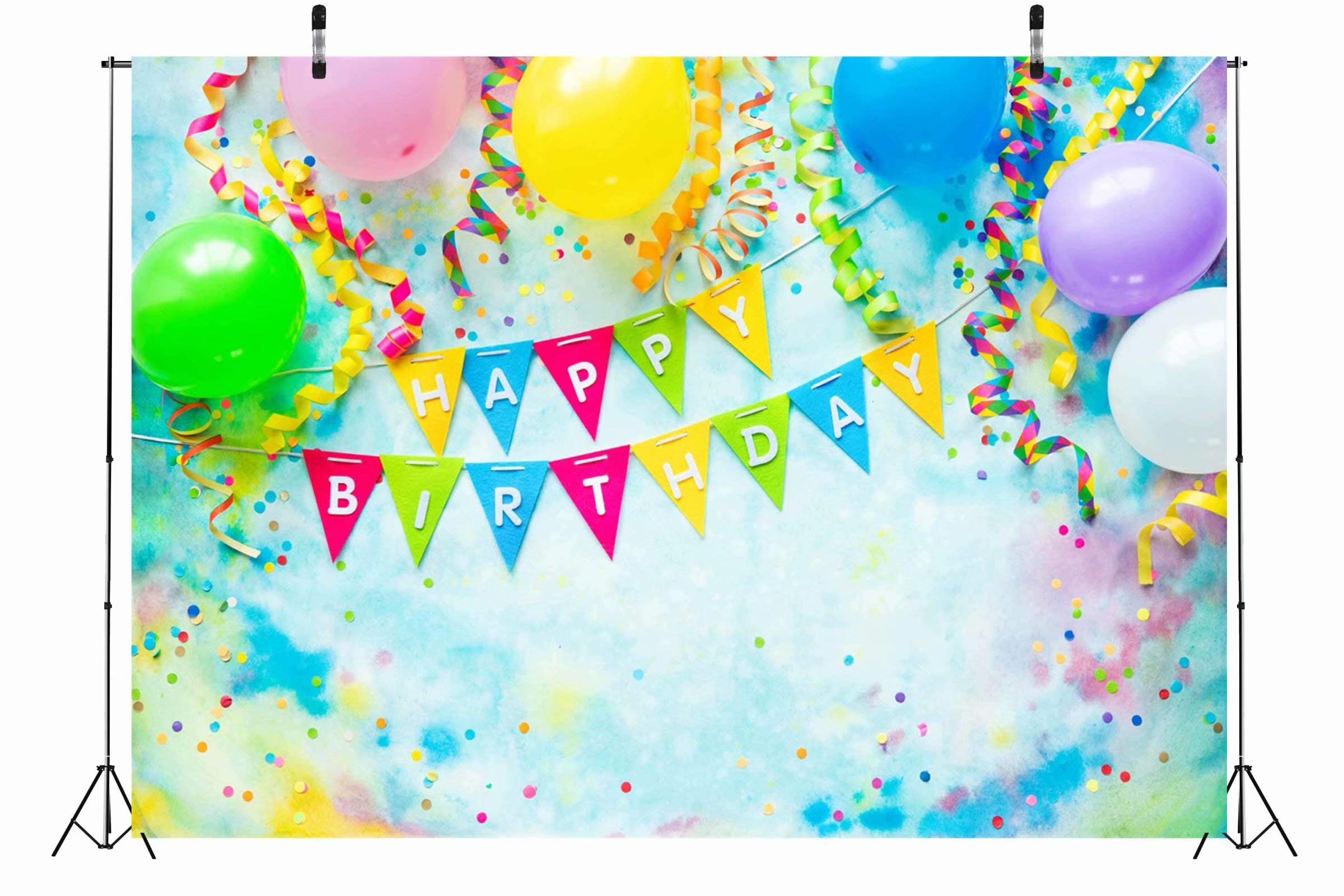 Beleco Birthday Polyester Fabric Backdrop, 5X3Ft, Includes Happy Birthday Decorations, Balloons, Banner, For Kids Birthday Party