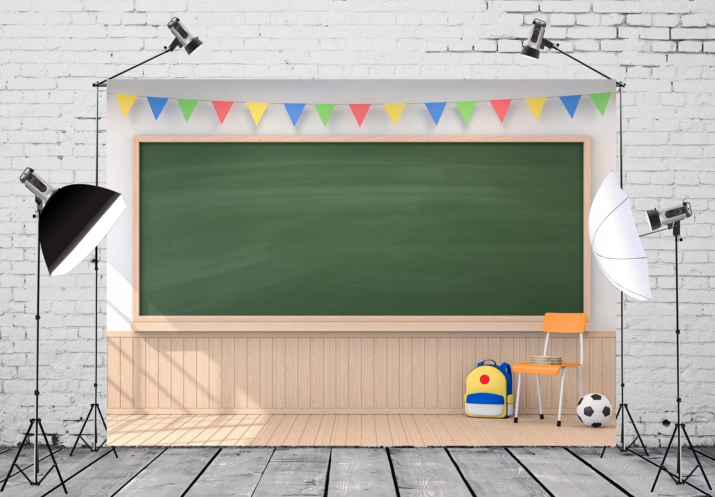Corfoto Fabric 8X6Ft School Backdrop Photography Classroom Interior Blackboard Wooden Wall Kindergarten Middle School Students O