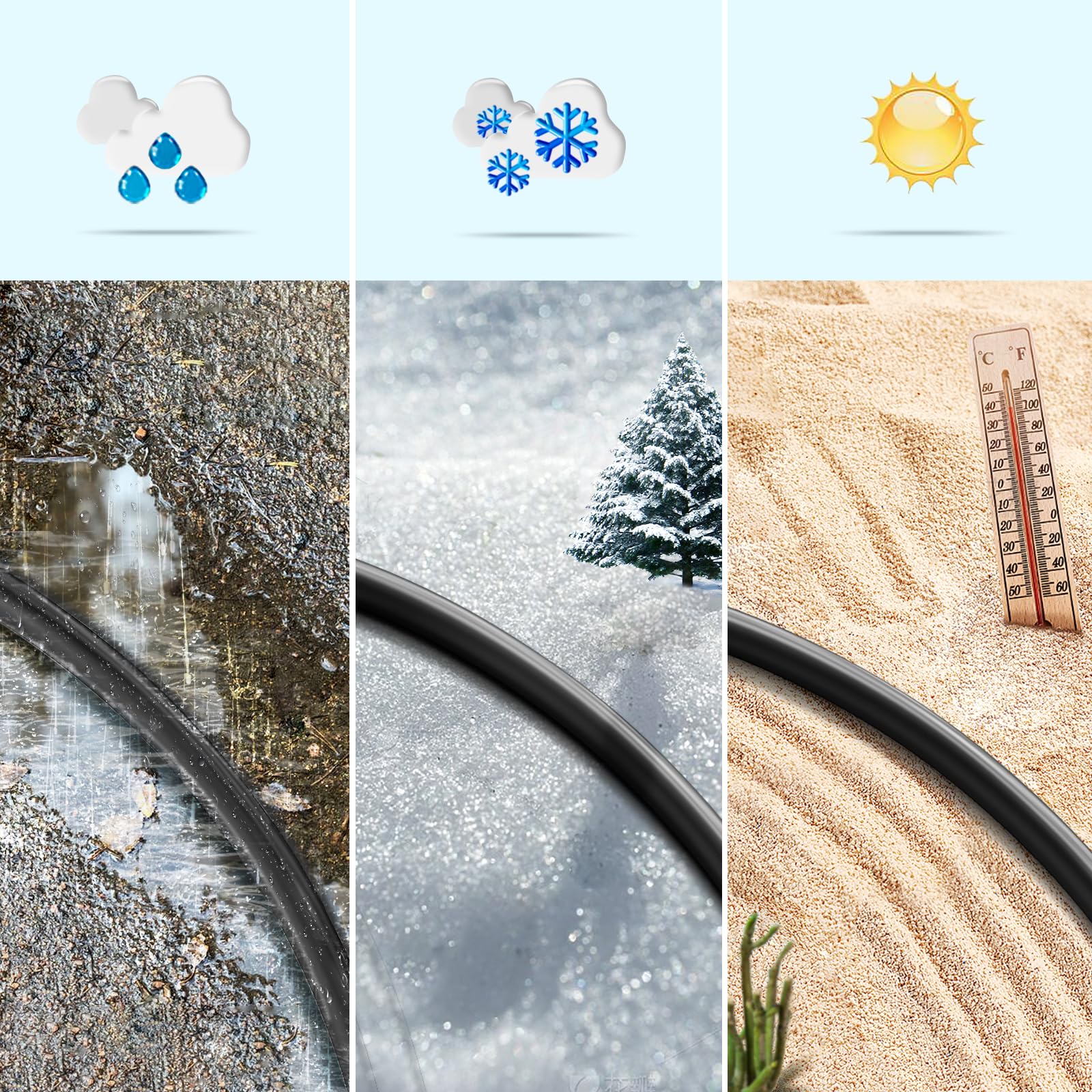 Eversimpleinc Black Outdoor Extension Cord With Multiple Outlets, (50Ft 6 Outlets) Evenly Spaced With Weatherproof Cover, Ideal