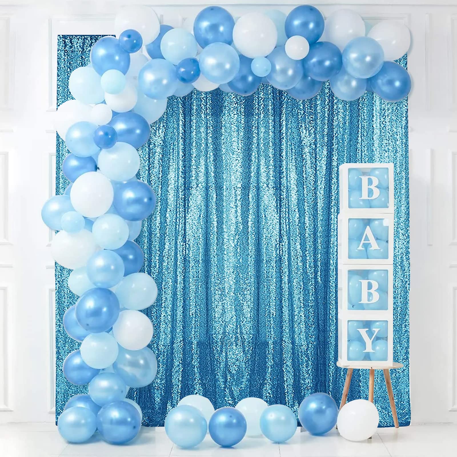 Sugargirl Turquoise Sequin Backdrop Curtain 4 Panels 2Ftx8Ft Glitter Turquoise Background Drapes Sparkle Photography Backdrop Fo