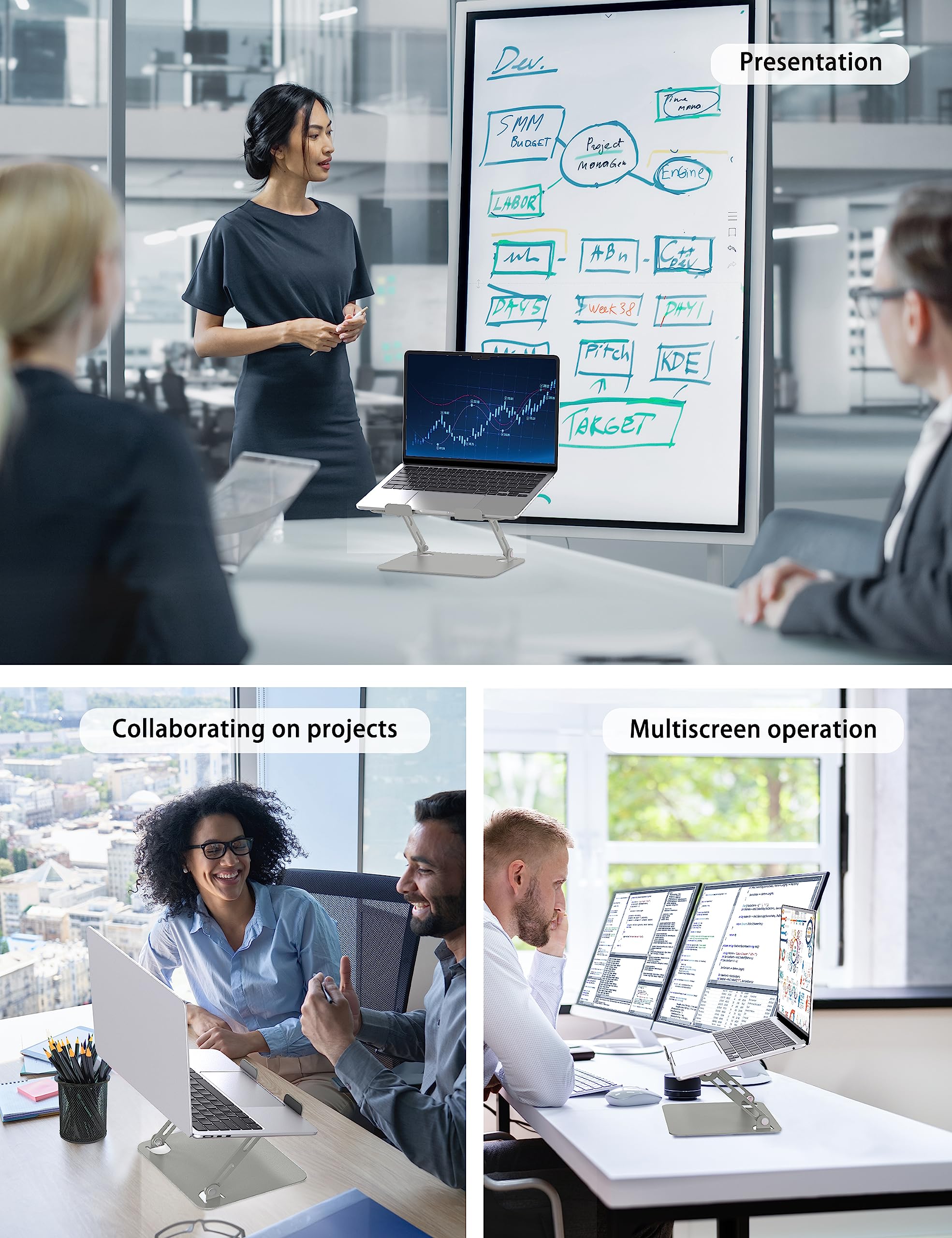 Soundance Laptop Stand For Desk, Portable Adjustable Laptop Riser, Ergonomic Design Computer Holder, Metal Laptop Mount Elevator Compatible With 10 To 15.6 Inches Pc Computer, Light Grey