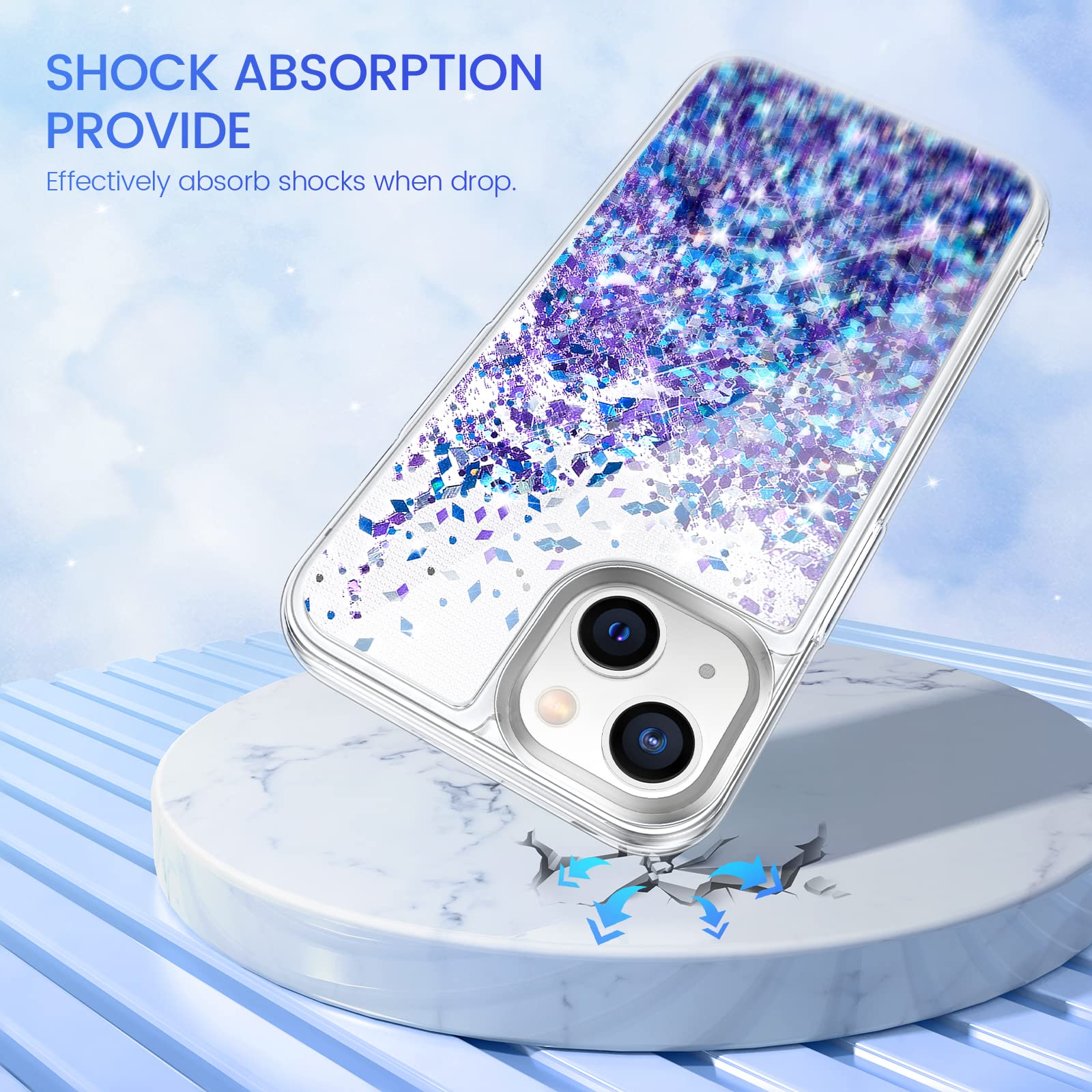 Caka For Iphone 13 Case, Iphone 14 Case Glitter With Screen Protector For Women Girls Liquid Bling Sparkle Floating Quicksand Tr