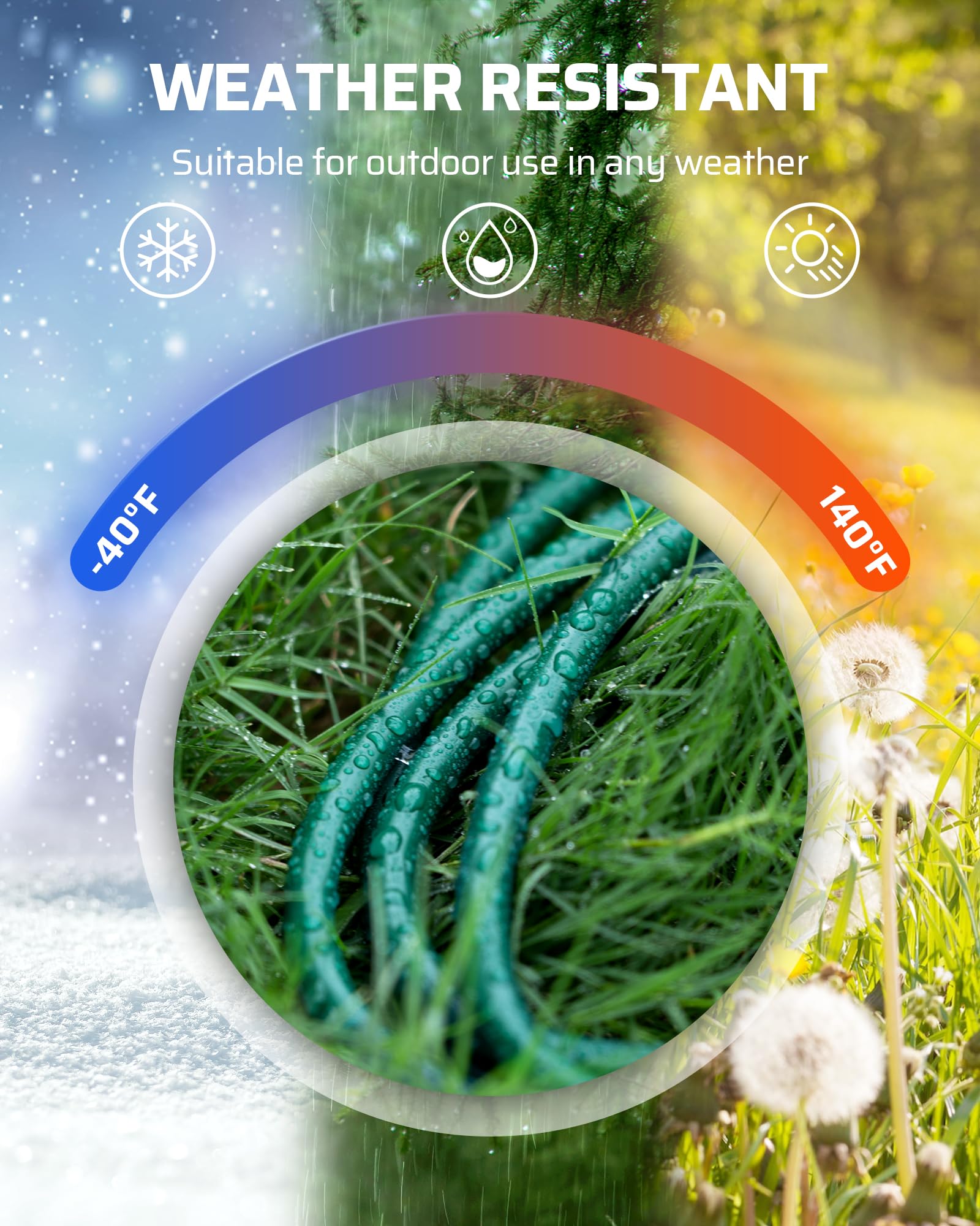 Dewenwils 10 Ft Green Outdoor Tri Tap Extension Cord Splitter For Halloween, Weatherproof 16/3 Sjtw Power Cable For Christmas De