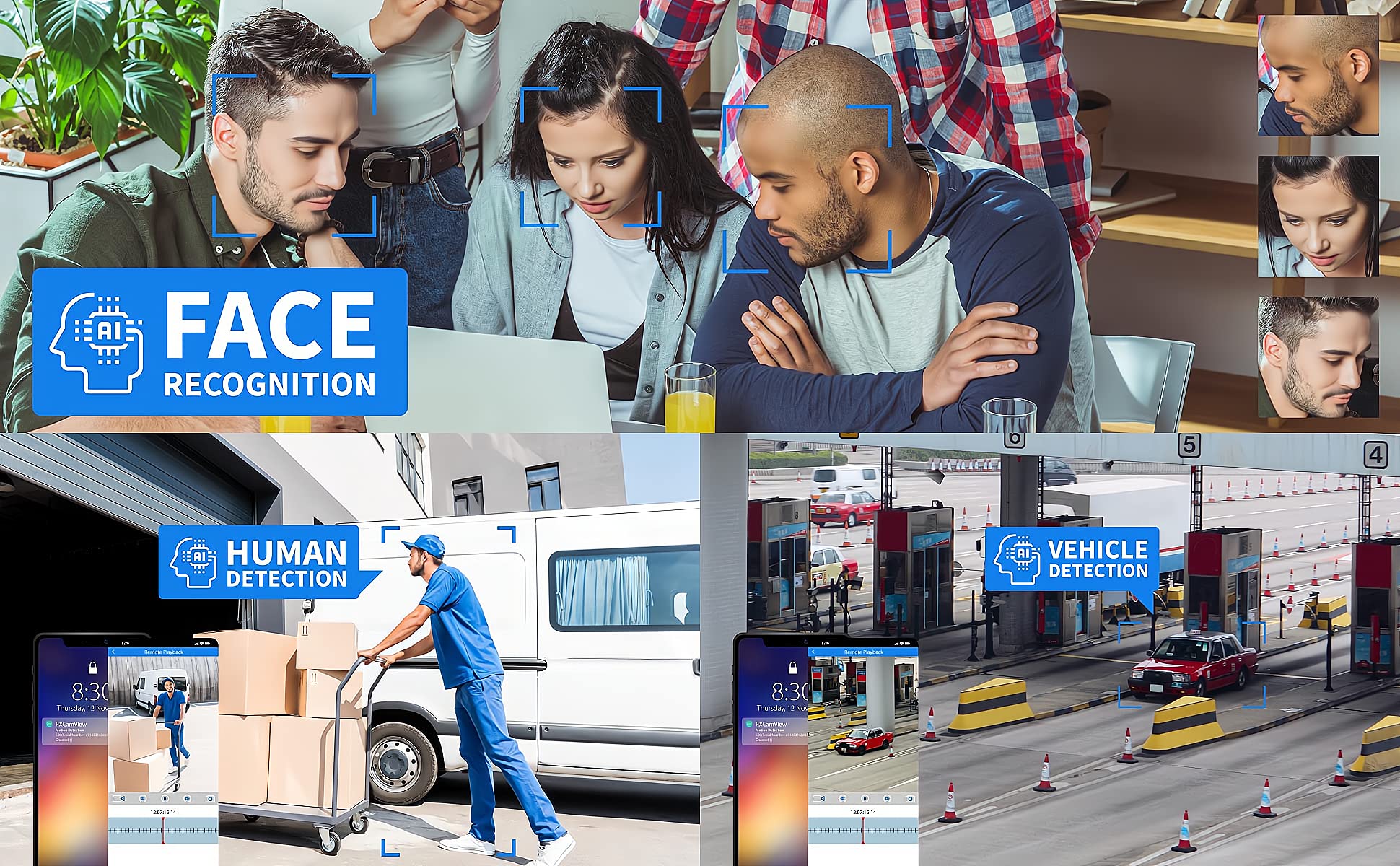 Gw Security Smart Ai 16 Channel H.265 Poe Nvr Ultra Hd 4K (3840X2160) Security Camera System With 8 X 4K (8Mp) 2160P Face Recognition/Human/Vehicle Detection Outdoor Indoor Microphone Dome Ip Camera