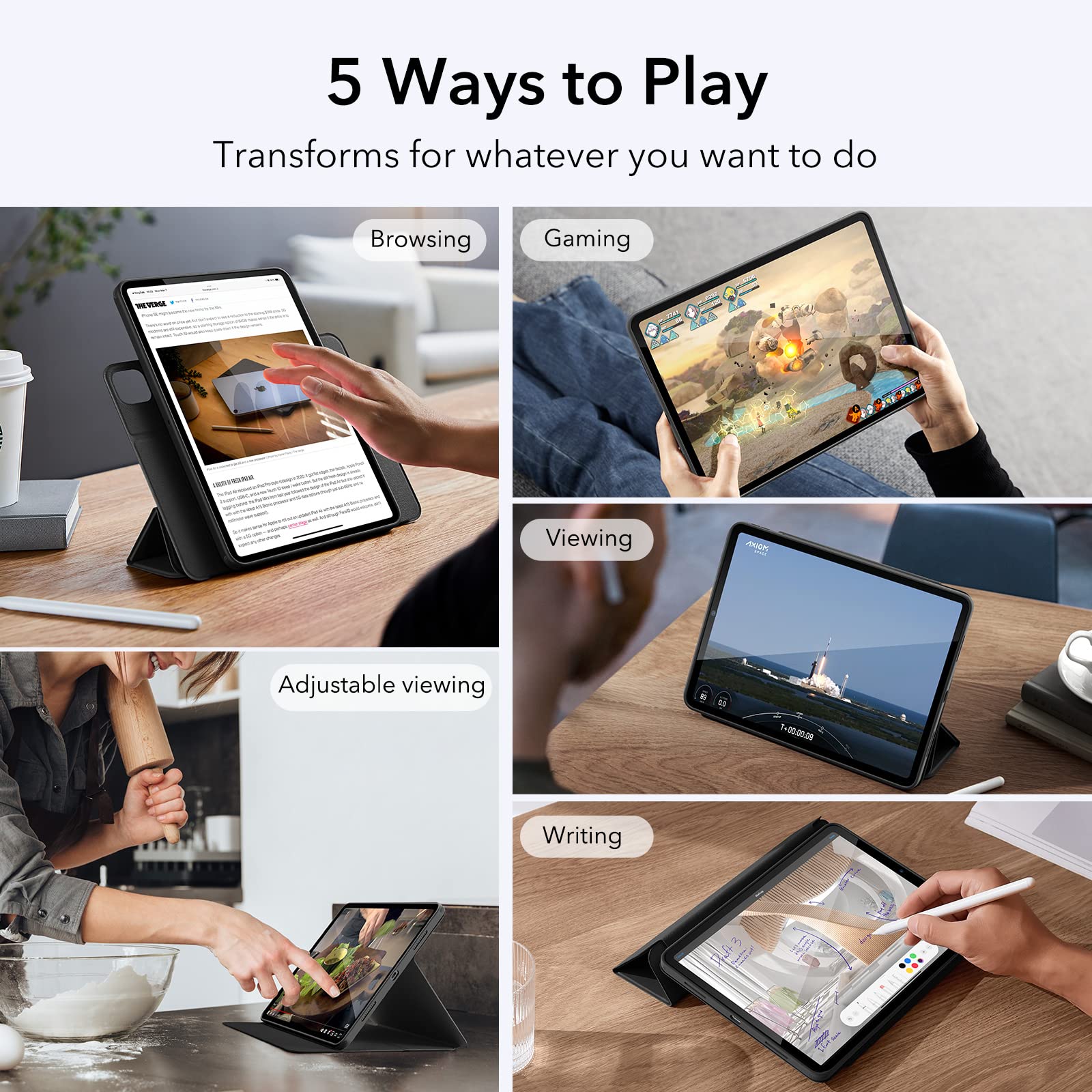 Esr For Ipad Pro 11 Inch Case (2022/2021/2020/2018, 4Th/3Rd/2Nd/1St Generation) With Pencil Holder, Removable Magnetic Cover, Vertical Stand, Rebound 360 Series, Black