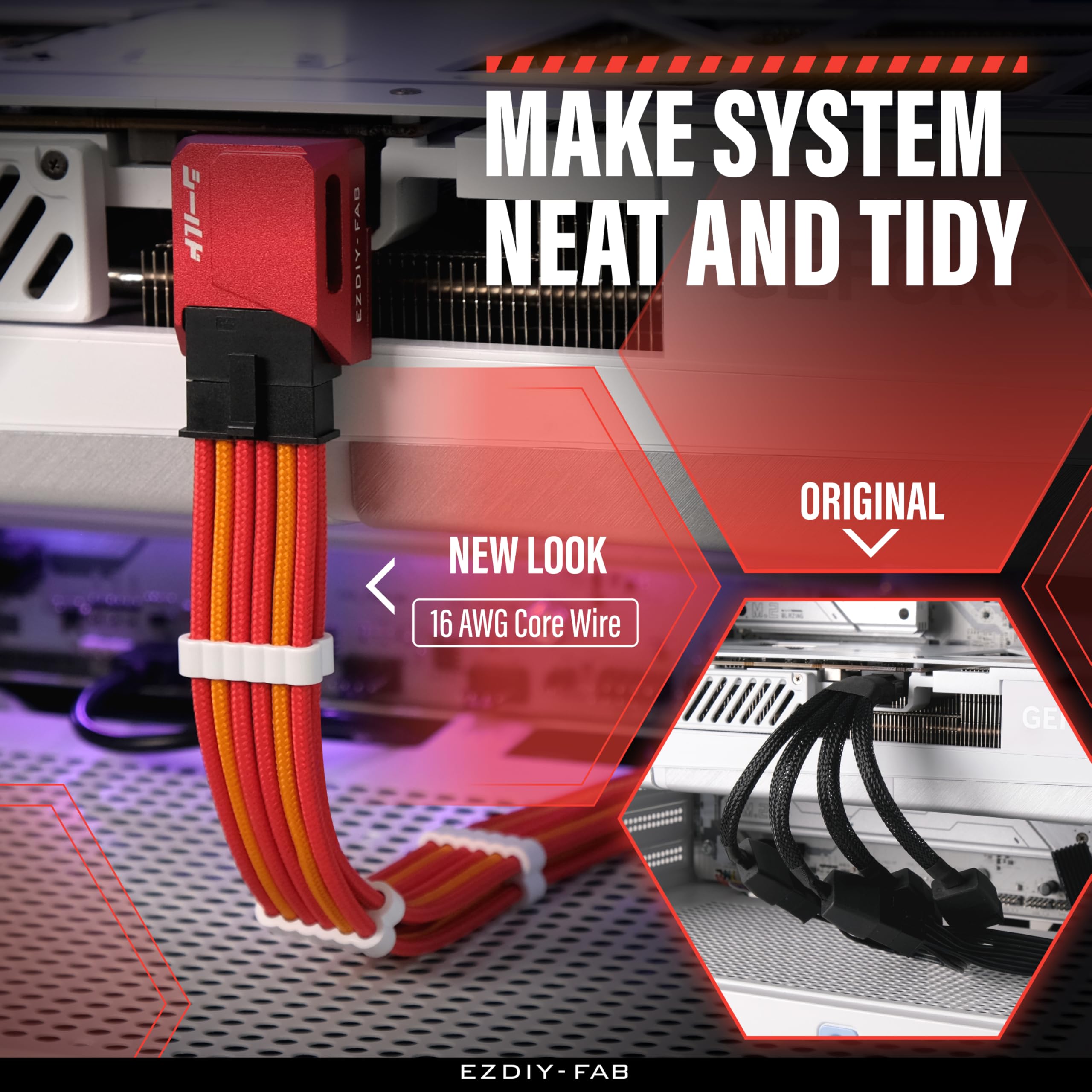 Ezdiy Fab Gpu Power Sleeved Cable Extension, 16Pin(12+4) Pcie 5.0 Connector Male To 3X Pcie 8 Pin For Rtx4070Ti Super, 4080 Supe