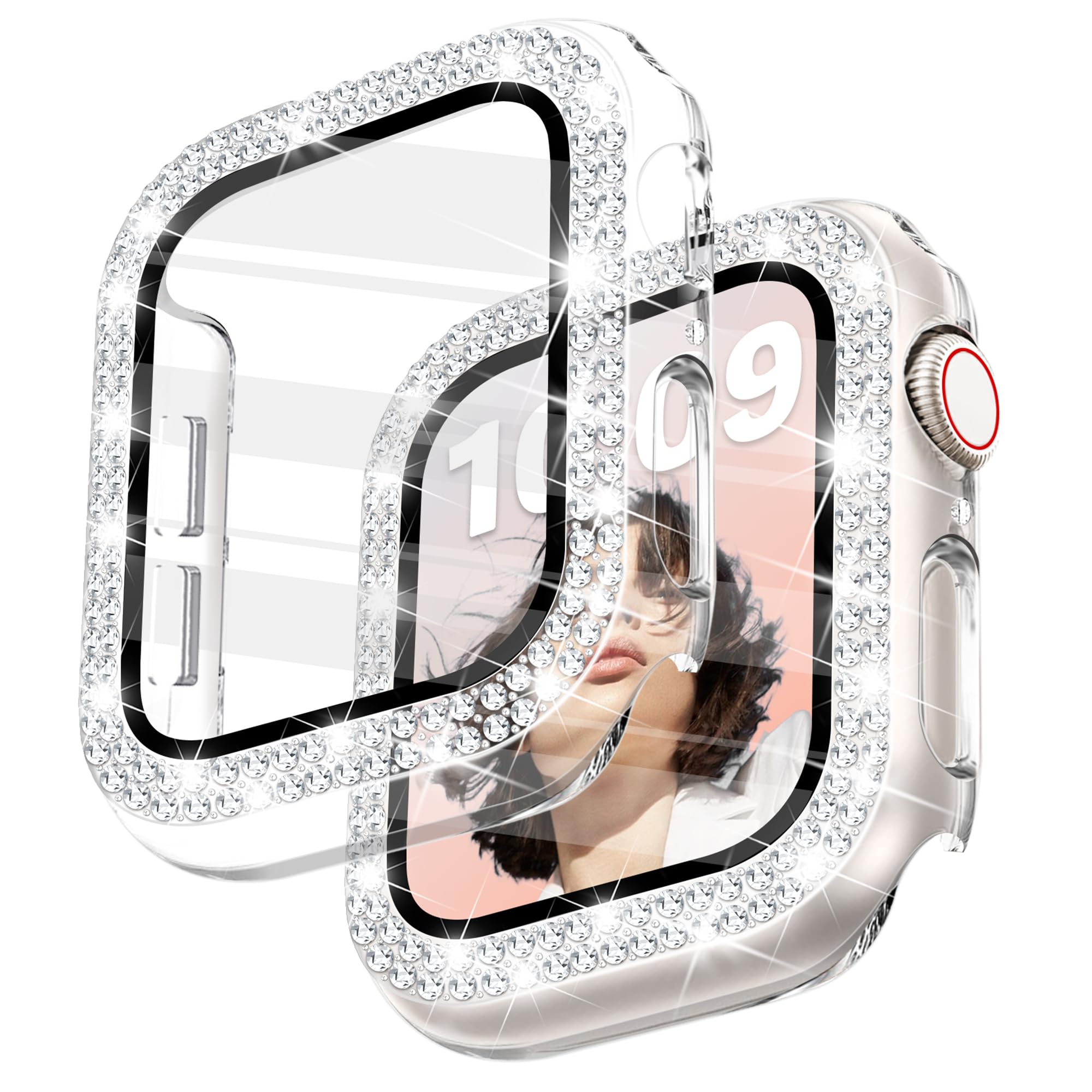Newlibery Bling Watch Case with HD Screen Protector Women Compatible with Apple Watch 42mm Diamond Protective PC Face Cover Fram