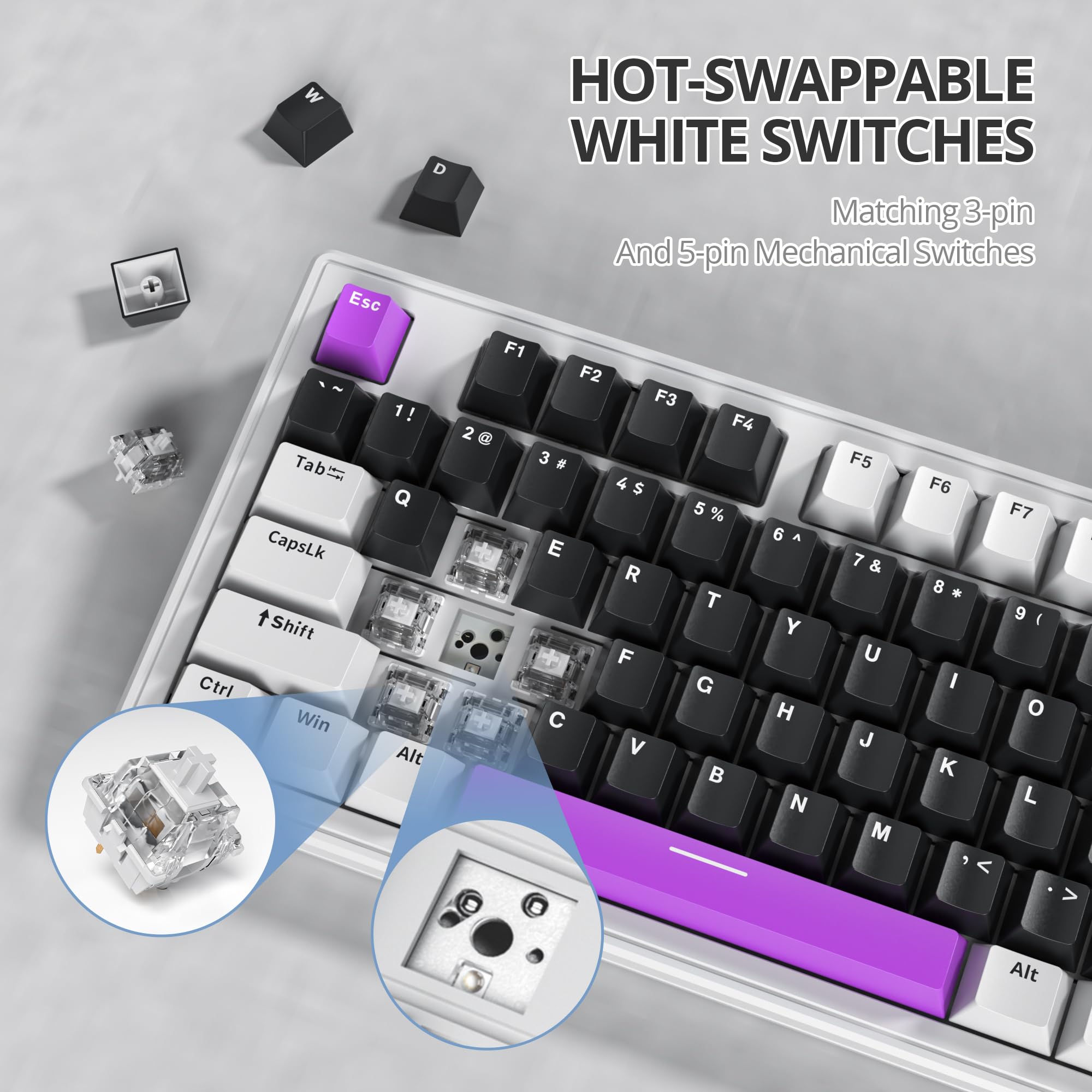 Mosptnspg 80% Tkl Wired Mechanical Keyboard,Rgb Backlit Gasket Mount 87 Key Hot Swappable Custom Linear Switch Gaming Keyboard W