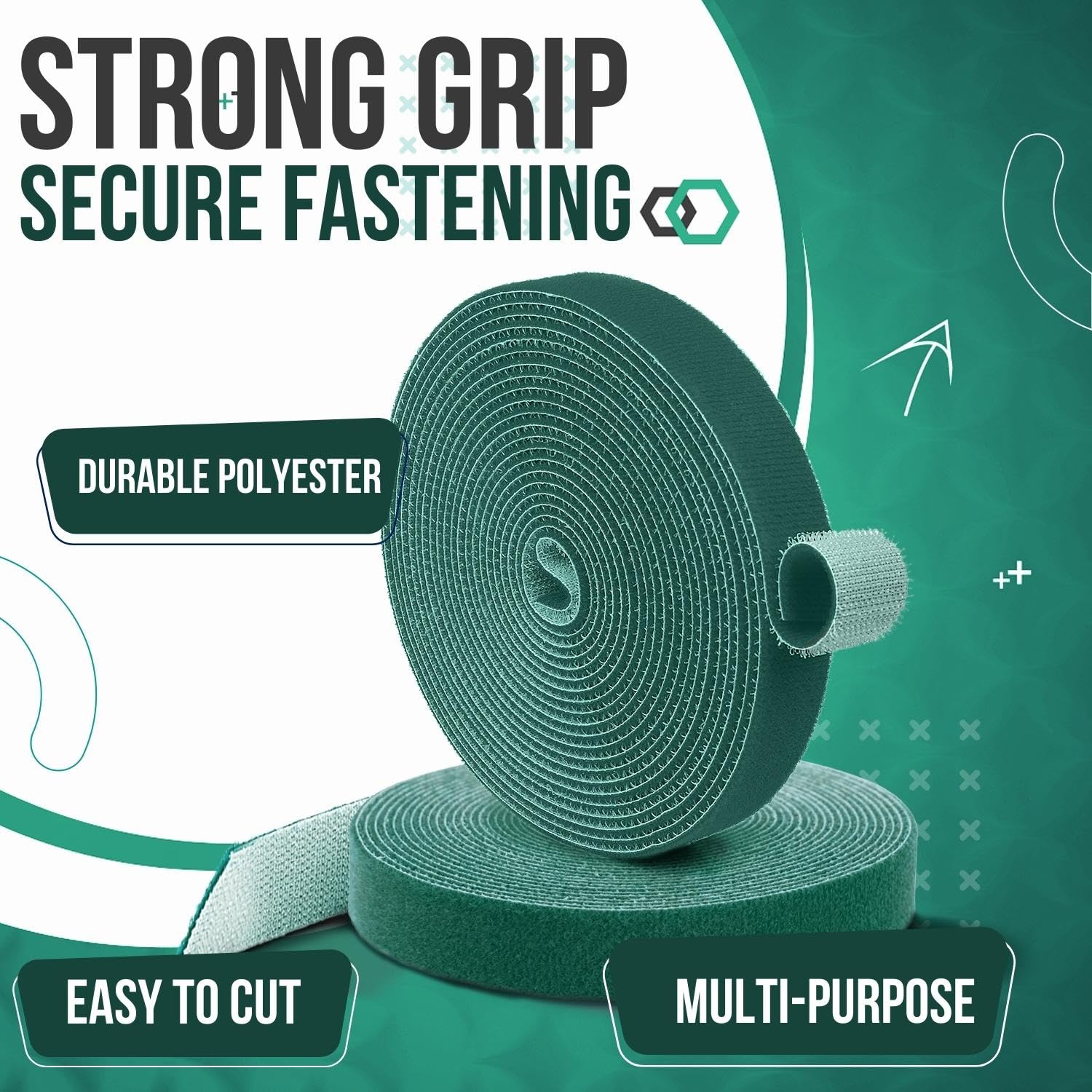 Tnp Hook And Loop Tape Strap Cable Ties Fastener (Green) (15 Feet) - Sticky Self Adhesive Nylon Fabric Roll Wrap 0.75 Wide 5 Yar