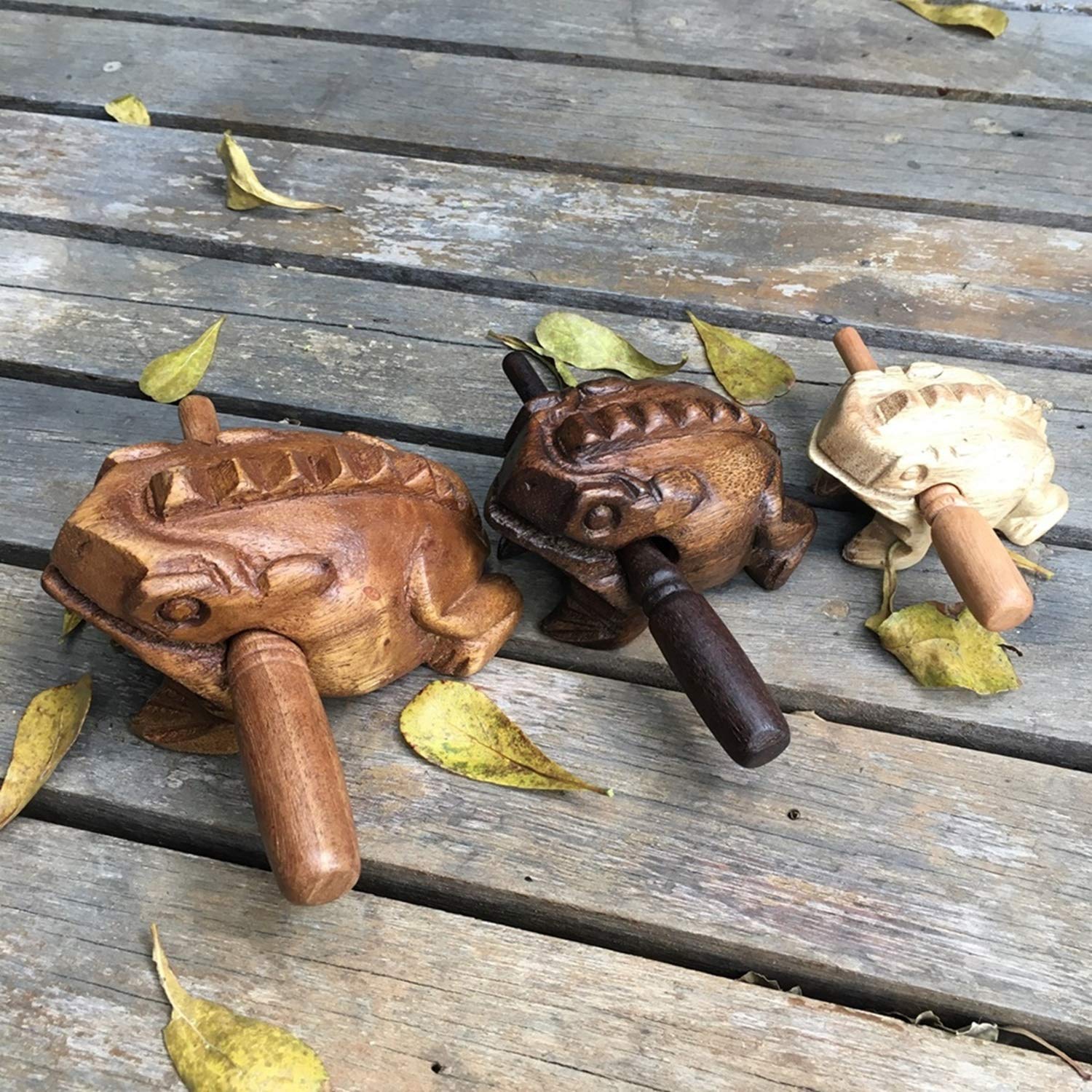 Cozinest Percussion Instruments Wooden Frog Medium Size 4.8 Inch, 4 Inch And 3 Inch Family Wood Frog Guiro Rasp Musical Instrume