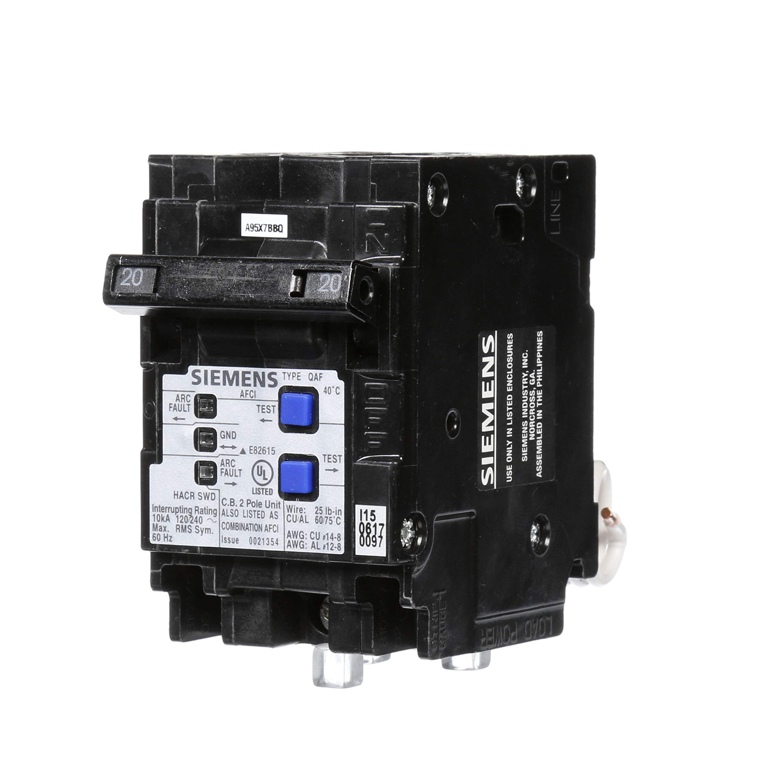 Siemens Q220AFCP 2-Pole 120-Volt combination type arc fault circuit interrupter, Clamshell Packaging