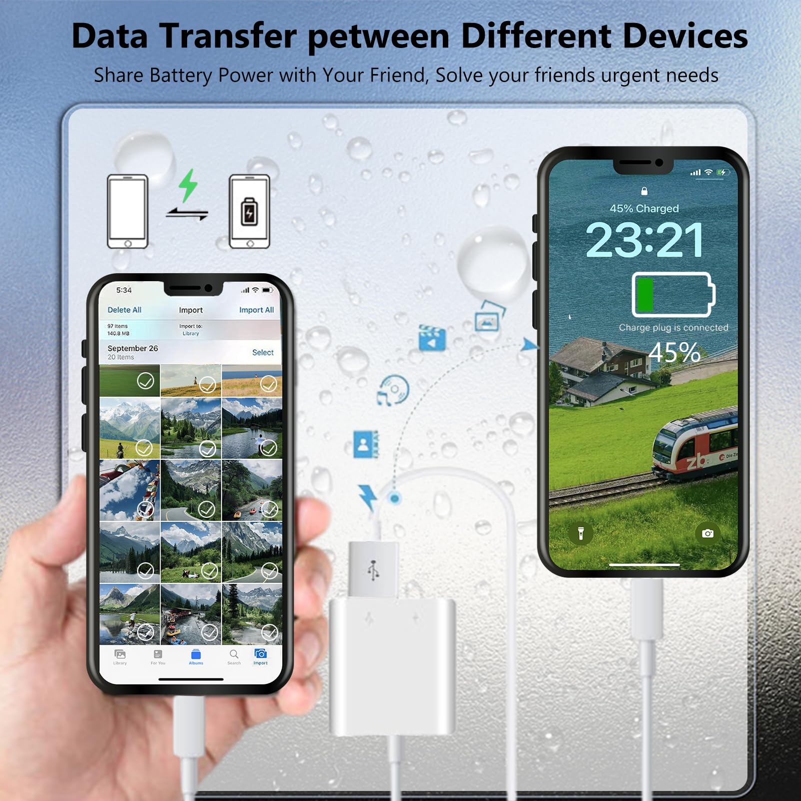 Lightning To Usb Camera Adapter With Charging Port For Iphone Portable Usb 3.0 Female Otg Cable For Ipad To Connect Card Reader