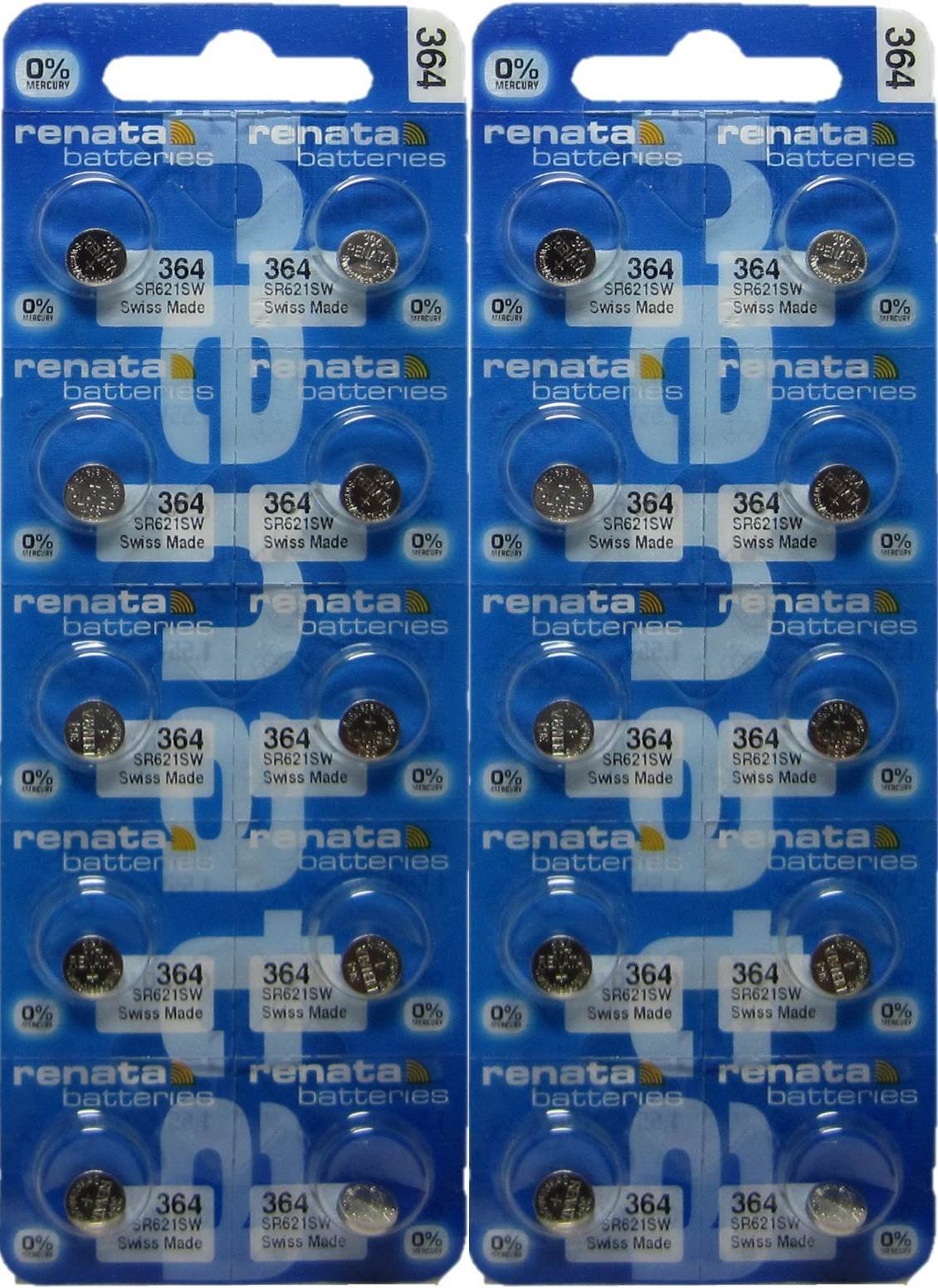 Renata 20 Silver Oxide 364 Zero Mercury Electronic Batteries