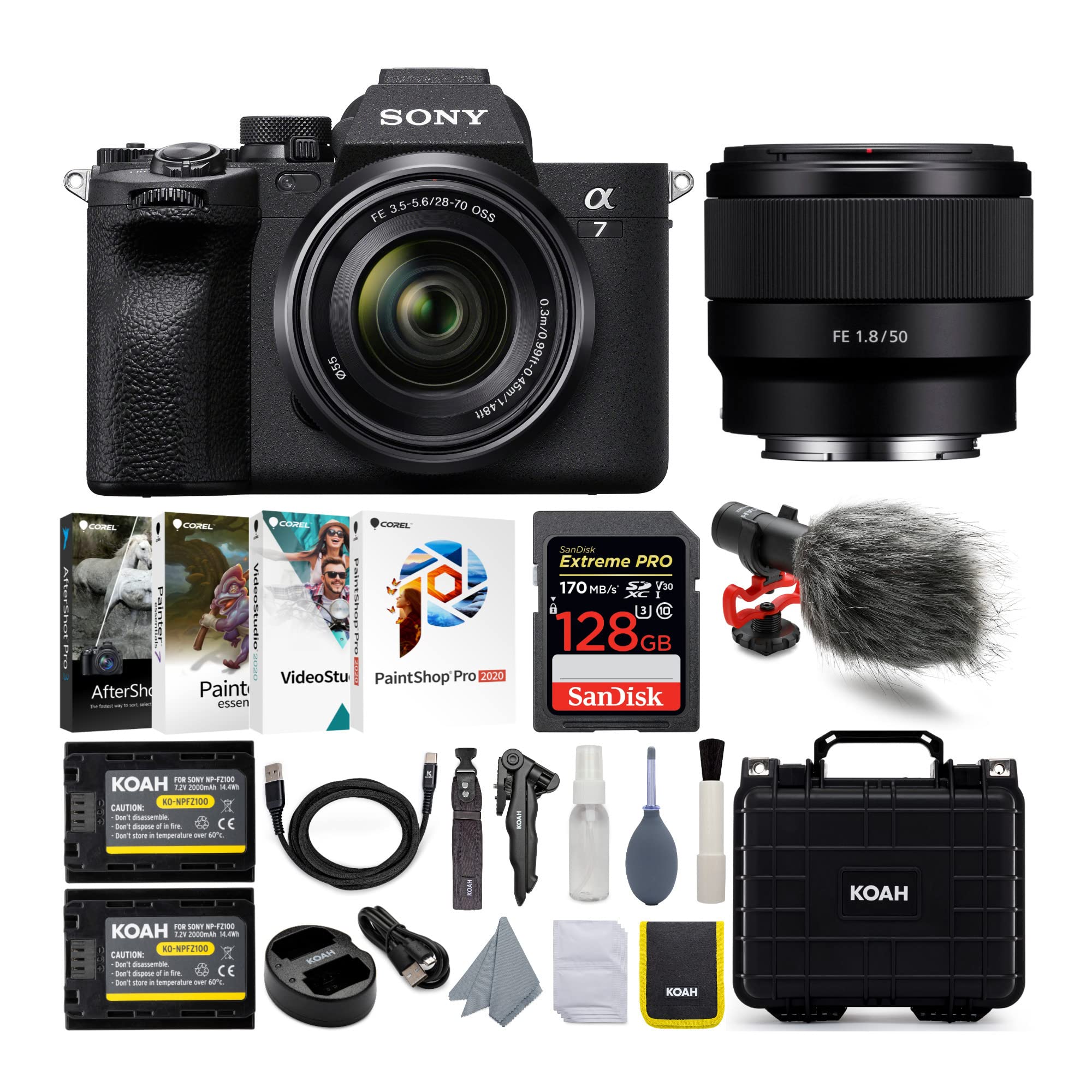 Sony Alpha 7 IV Full-frame Mirrorless Interchangeable Lens Camera Bundle with 50mm Lens, Memory Card, Battery and Dual Charger, 
