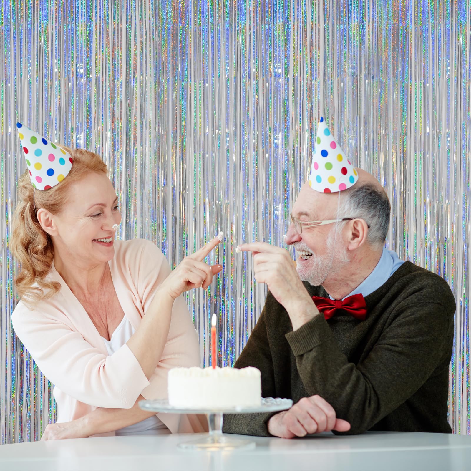 Melsan Silver Foil Curtain Tinsel Backdrop, 3.2 Ft X 8 Ft Tinsel Foil Fringe Curtains Backdrop, Sparkle Metallic Foil Curtains F