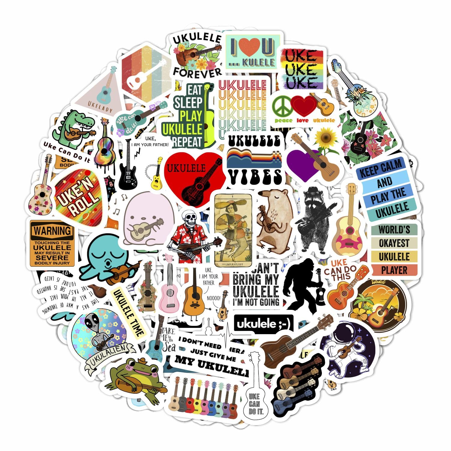 100Pcs Ukulele Stickers For Water Bottle And Laptop   Ukulele Party Favors & Decorations, Waterproof Vinyl Decals, Musical Instr