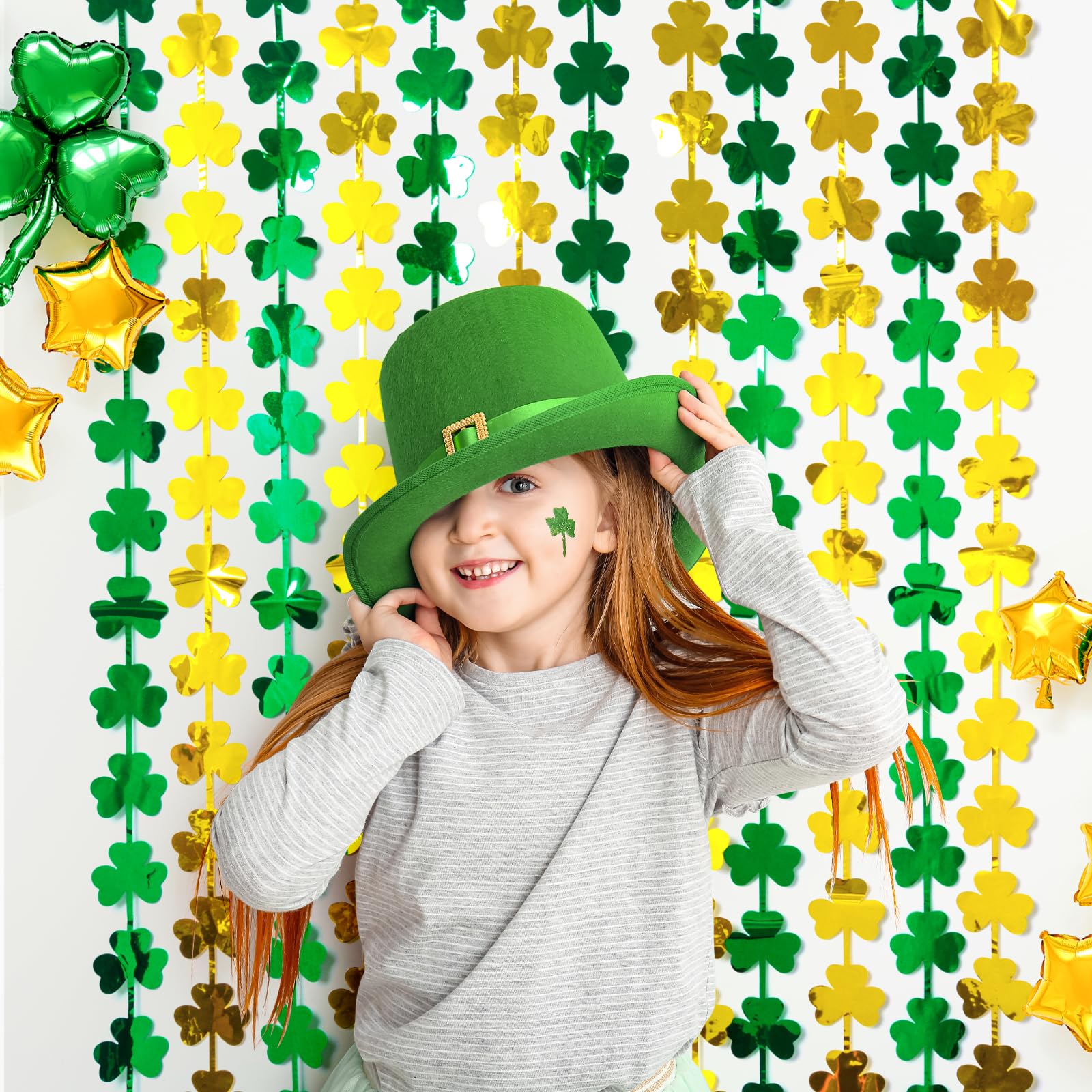 Lolstar 2 Pack St. Patrick'S Day Tinsel Curtains, Green And Gold Shamrock, 3.3 X 6.6 Ft, Photo Booth Props Backdrop, Stage Decor