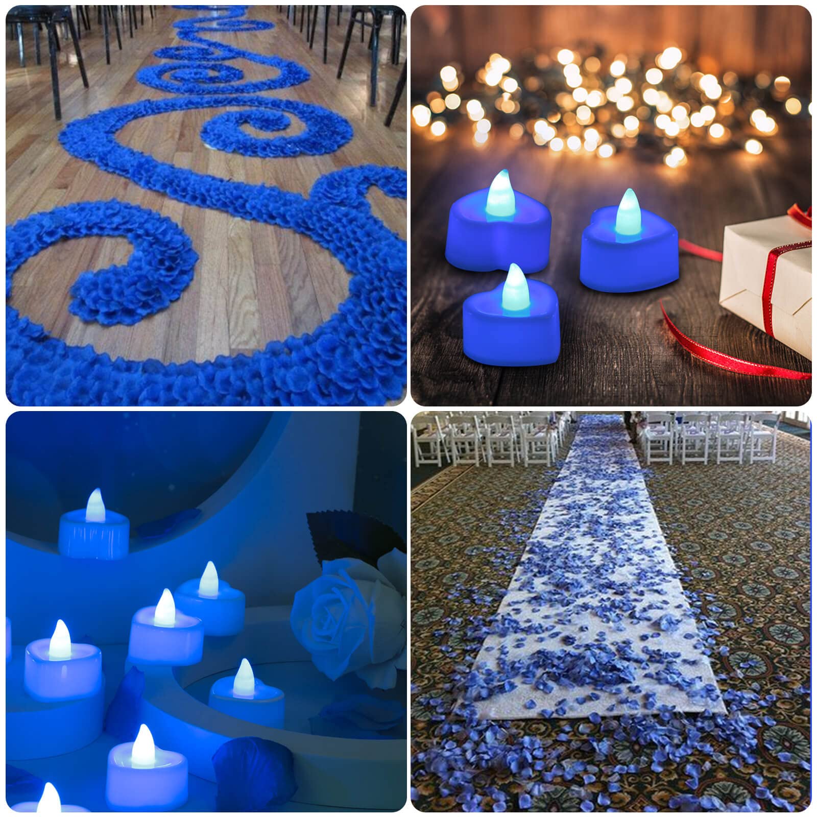 Cridoz Blue Rose Petals For Romantic Night For Him Set, 2000 Pieces Artificial Rose Petals With 24 Pieces Flameless Led Candles
