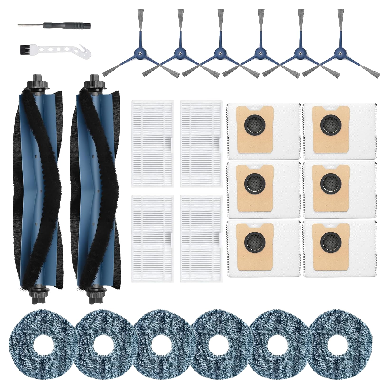 Pmosata 20Piece Omni C20 Accessory Set for the Eufy Omni C20 Robot Vacuum, Including 2 Roller Brushes, 4 Filters, 6 Side Brushe