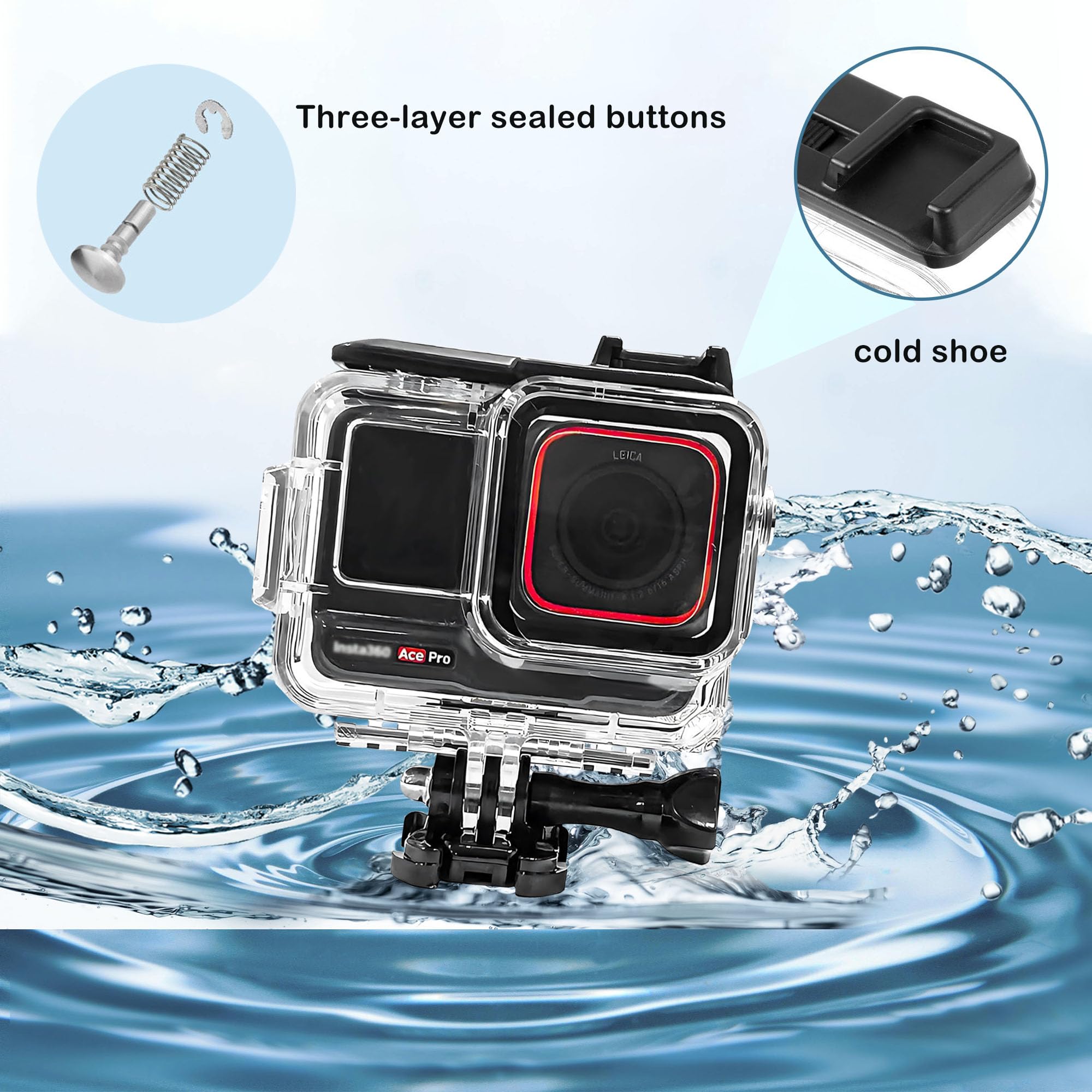 Pctc 60M(197Ft) Waterproof Case For Insta360 Ace Pro, Accessories For Insta 360 Ace Pro Waterproof Case,Protective Underwater Di