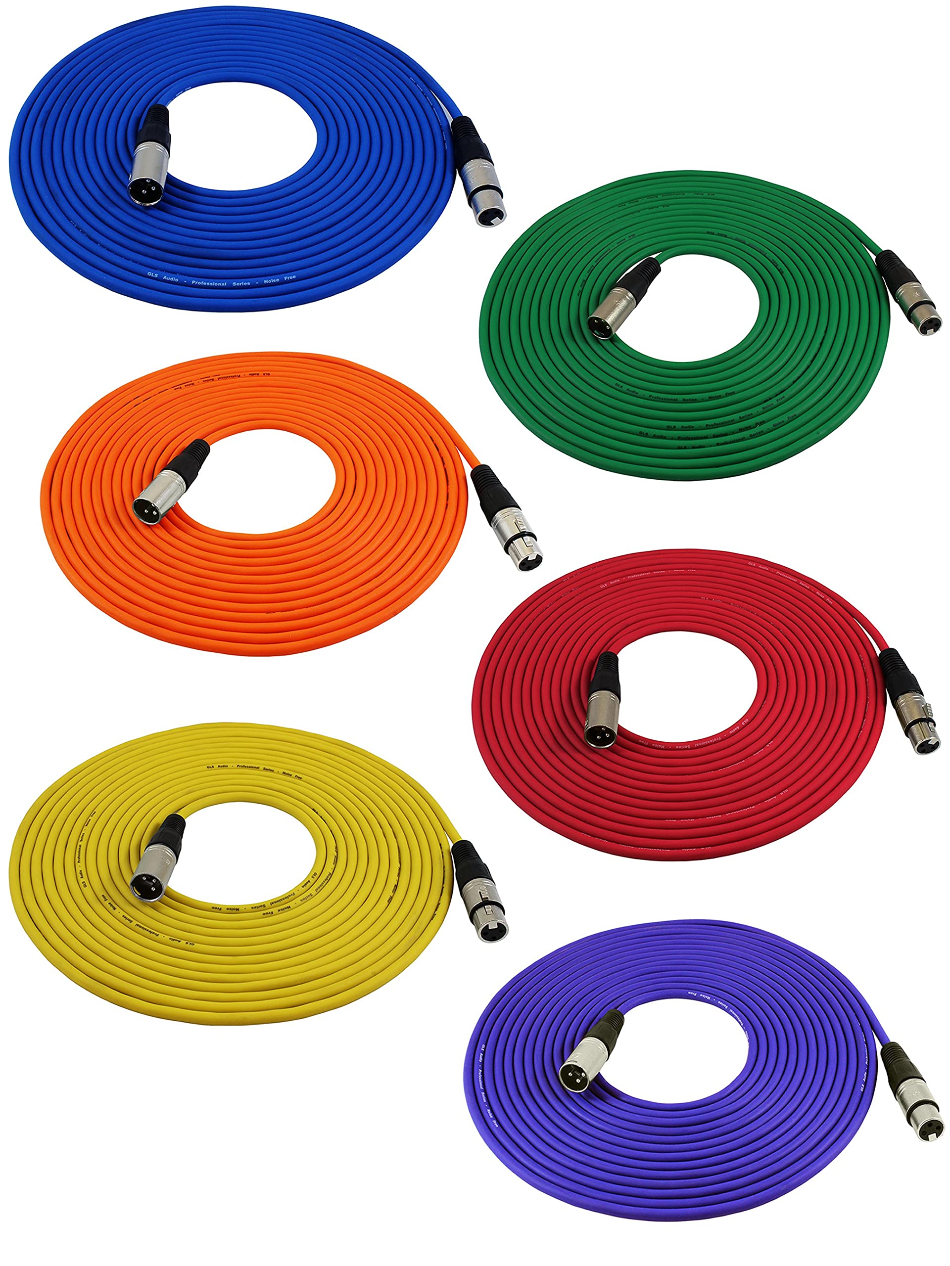 Gls Audio 25Ft Mic Cable Cords   Xlr Male To Xlr Female Colored Cables   25' Balanced Mike Cord   6 Pack