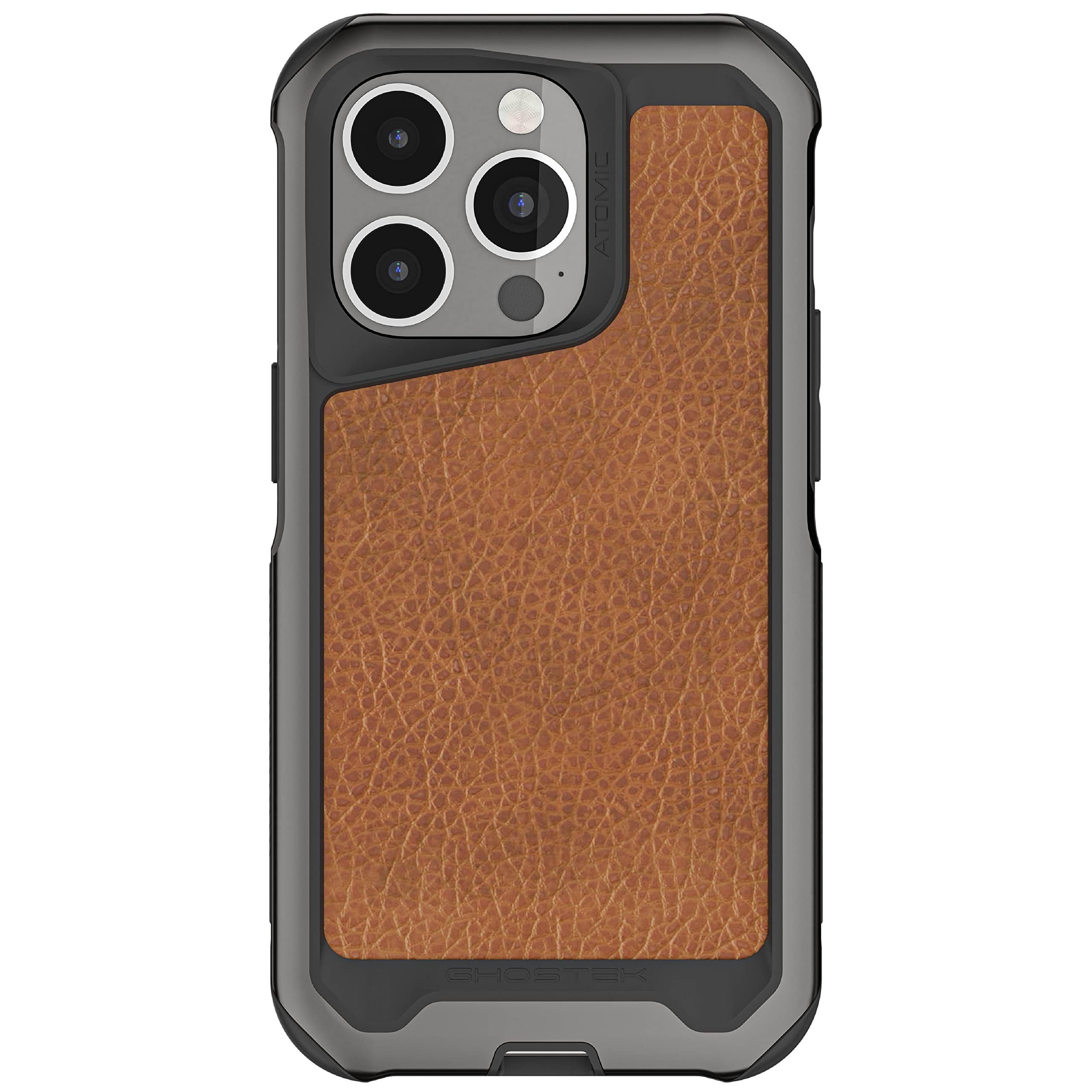 Ghostek Atomic Slim Leather Magsafe Iphone 14 Plus Case With Gunmetal Aluminum Metal Bumper Shockproof Heavy Duty Protection Cov