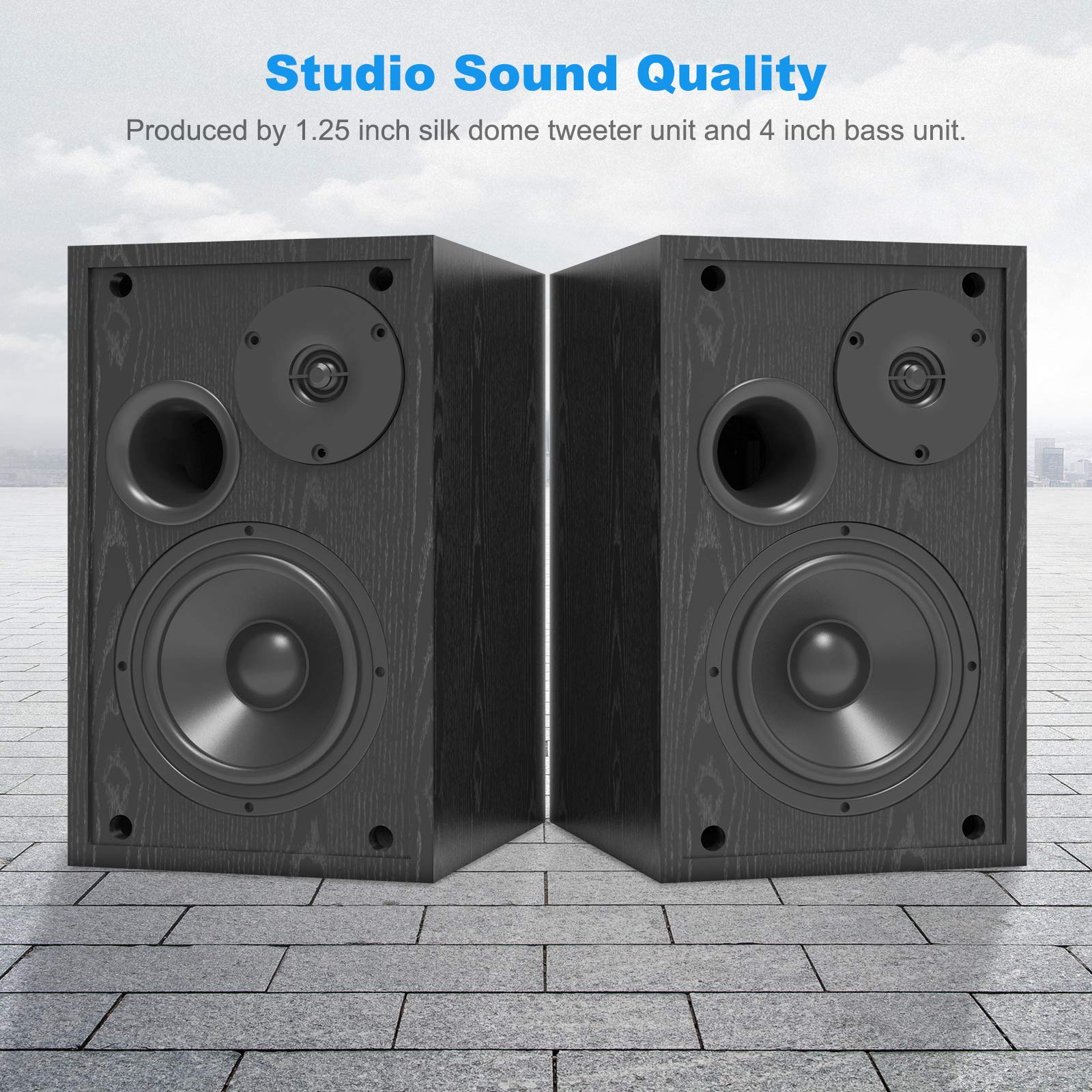 Bookshelf Speakers, Bestisan Powered Bookshelf Speakers, Bluetooth 5.0 Bookshelf Speakers With Bass Adjustable, 4 Inch Speakers