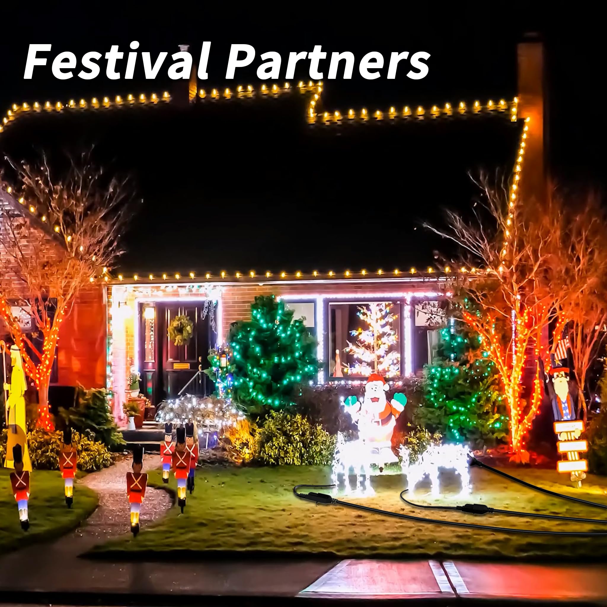 Plugsaf 1 To 3 Splitter Outdoor Extension Cord With Multiple Outlets; 25Ft Total(7+6+6+6) 13Ft End To End; 16/3 Sjtw Black Exten