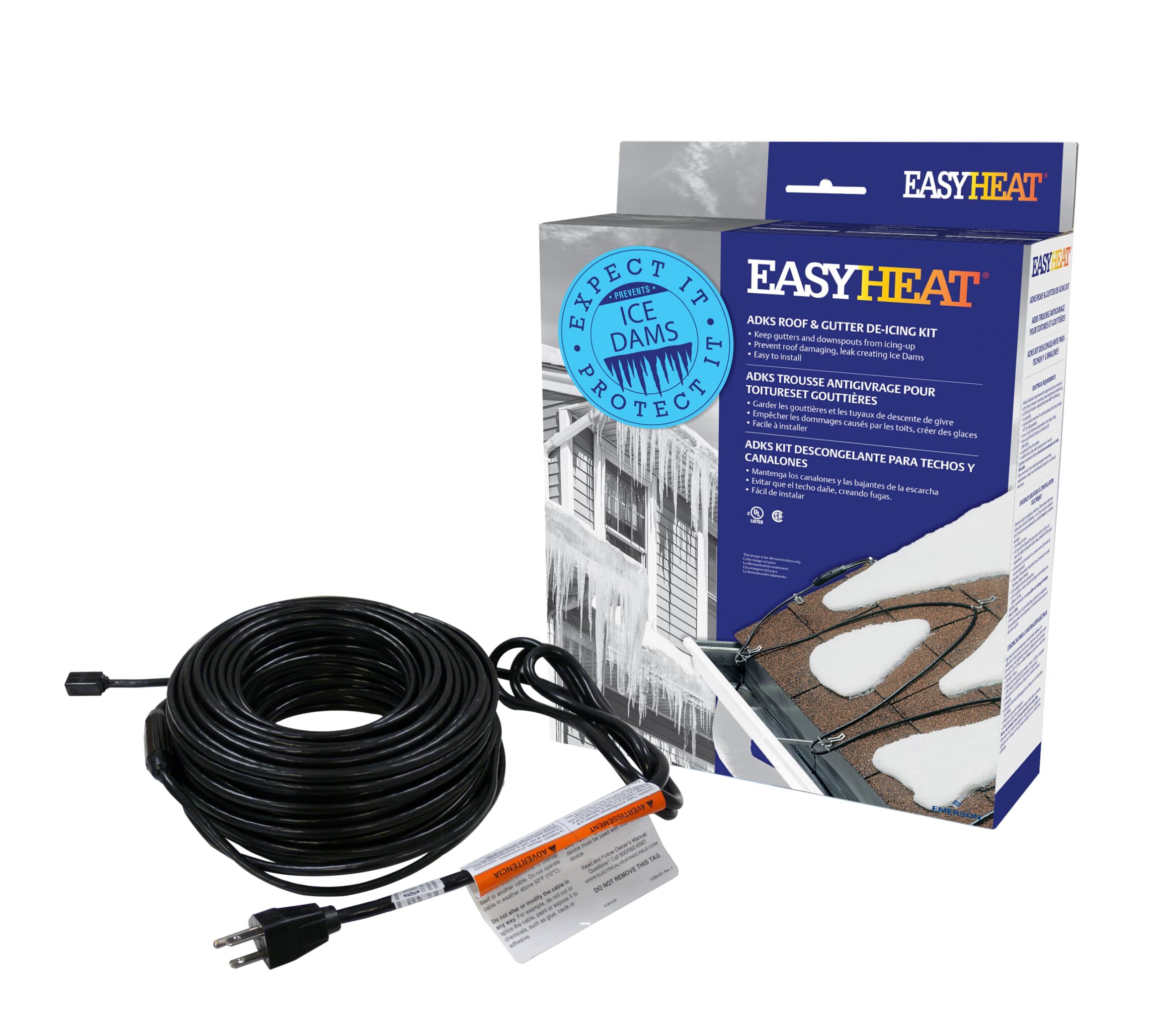 EasyHeat 30 Roof Deicing Cable, For Roof and Gutters, Pre-assembled for Ice and Snow Damage Prevention, 150 Watts
