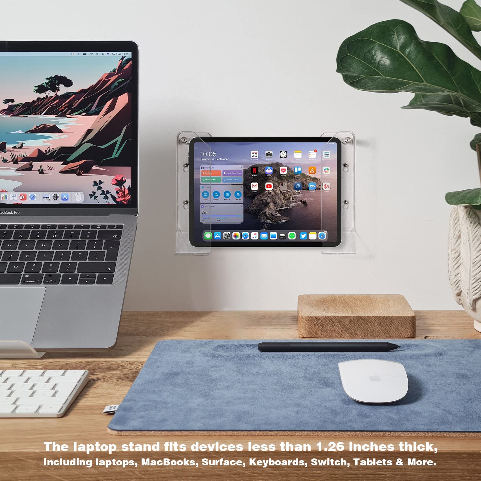 Siprde Wall Mount Laptop Holder   Also Available As An Under Desk Laptop Mount, Clear Acrylic, With Adhesive & Screw, For Macboo