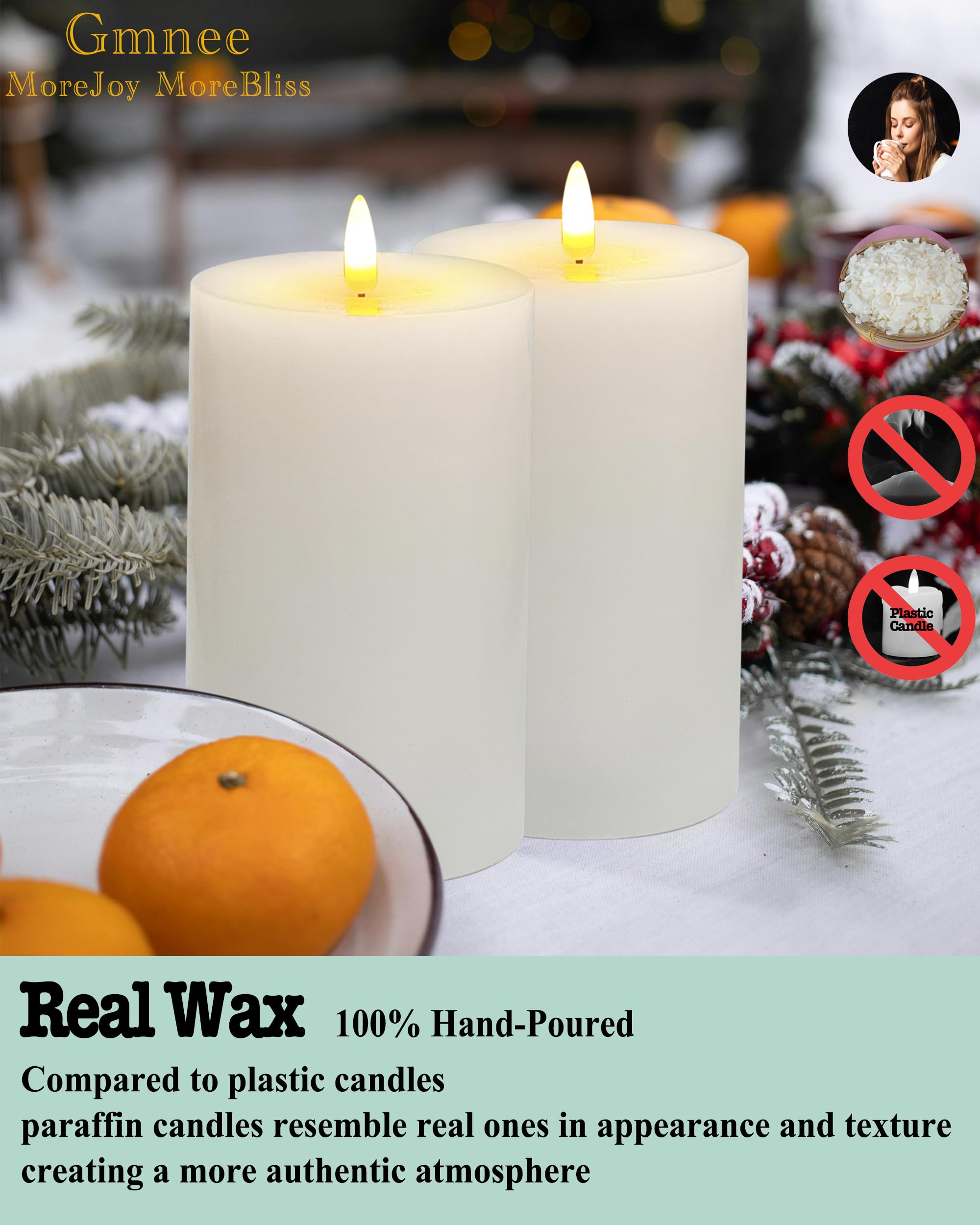 Gmnee 4''X12'' Flickering Flameless Candles With Remote Timer, 4'' Diameter Extra Large White Pillar, Wax, 1 Pack Tall Battery O