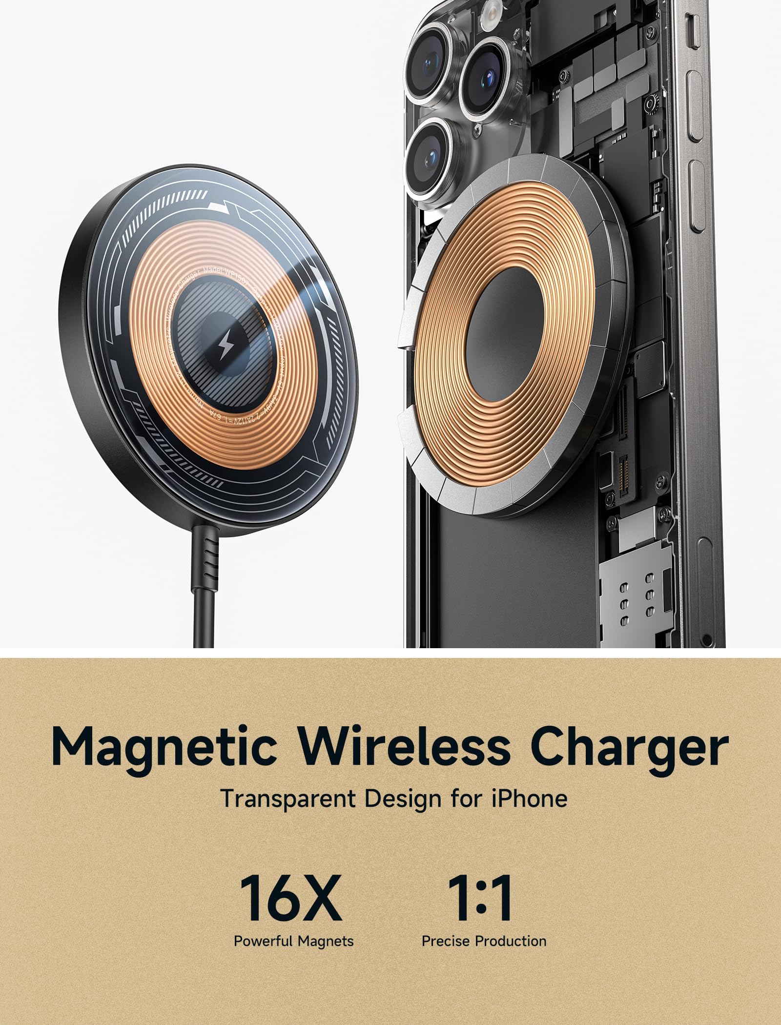 Jsaux Magnetic Wireless Charger Compatible With Magsafe Charger/Iphone 16/16 Pro/16 Plus/16 Pro Max/Iphone 15 14 13 12 Series, W