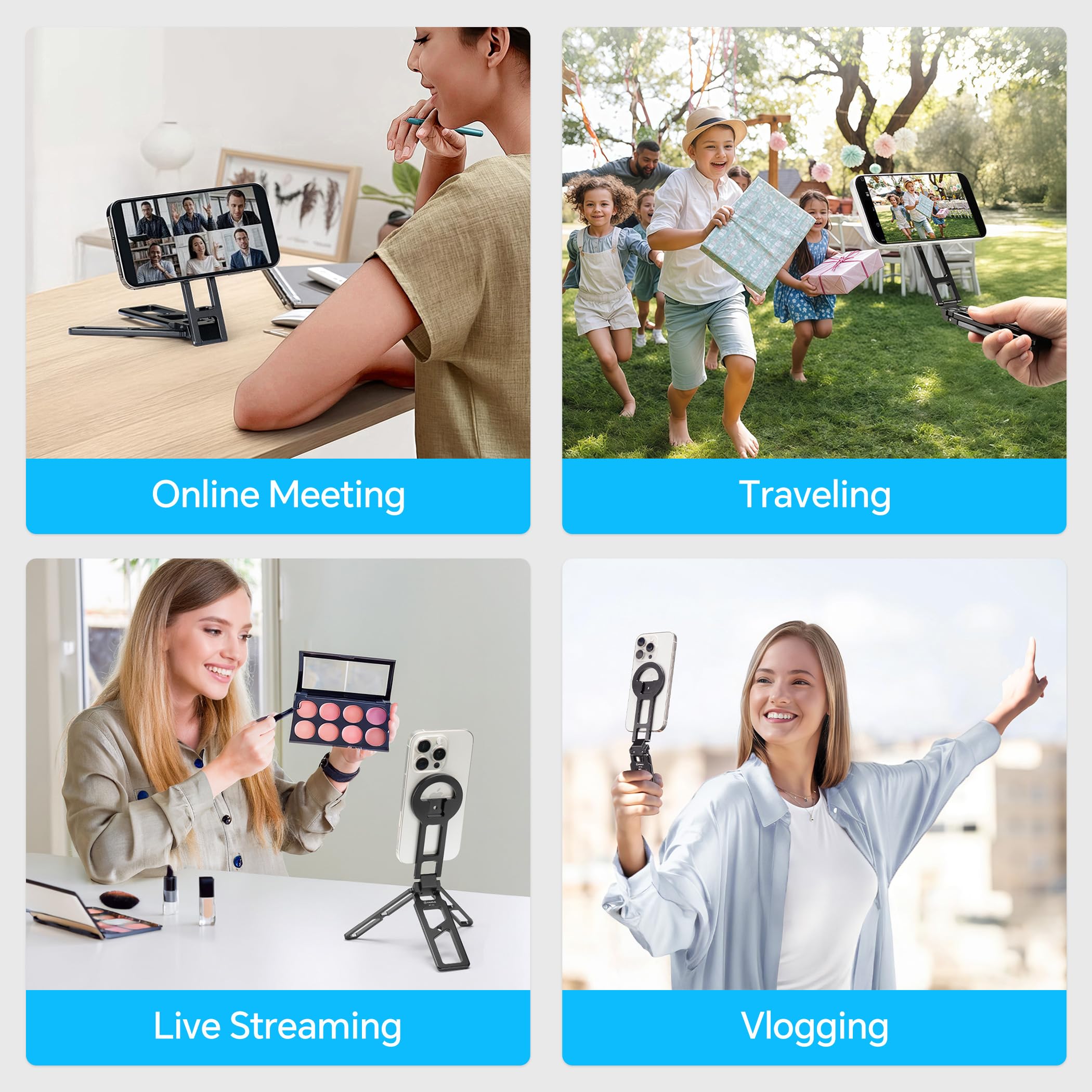 Fanaue Adjustable Phone Tripod Stand, Foldable Magnetic Cell Phone Holder With Arca-Swiss And 1/4 Screw Hole, Aluminium Magsafe