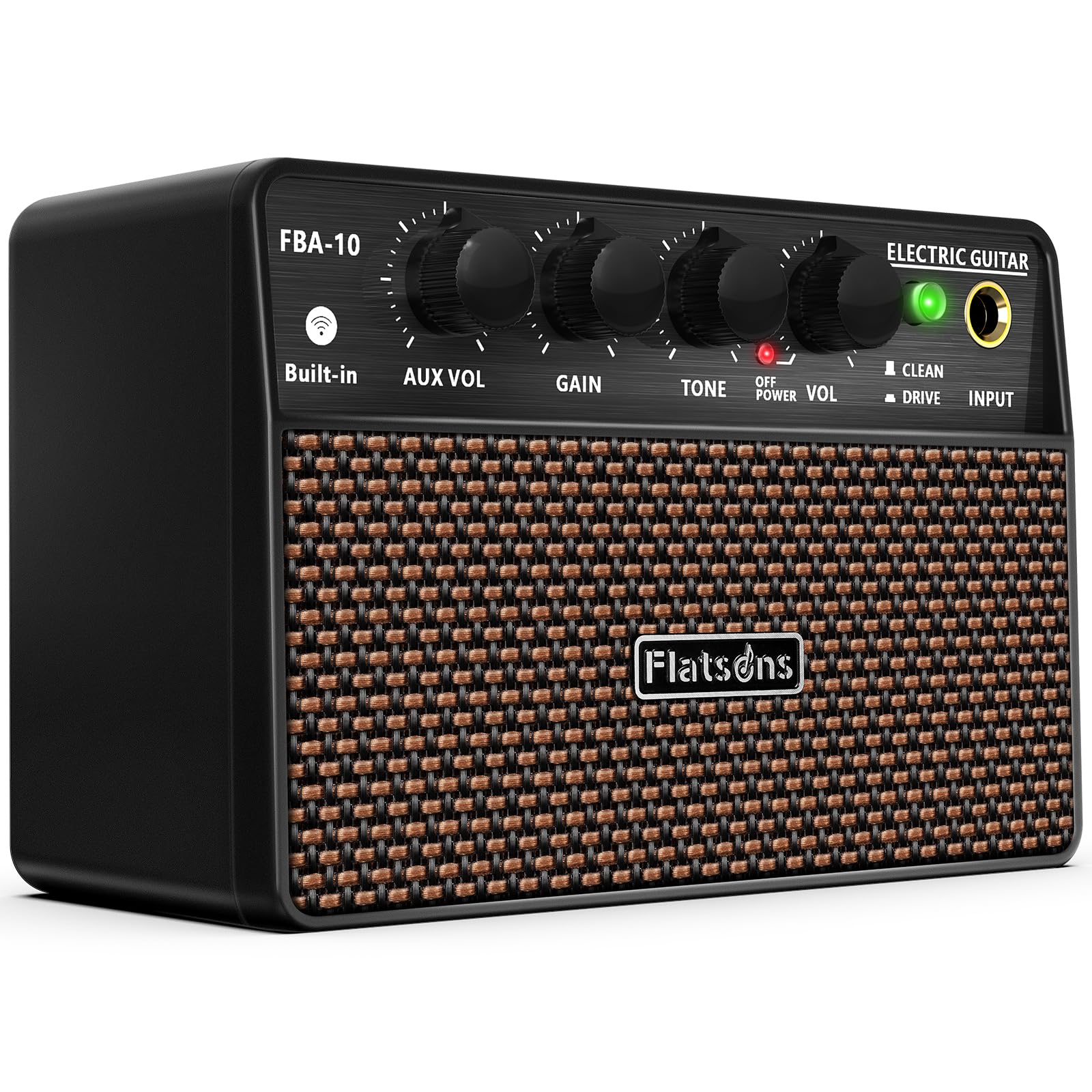 Flatsons FBA-10 Guitar Amp, 10W Mini Electric Guitar Amplifier with Clean/Drive Channel, 6H Working, USB-C Rechargeable, 3.5mm H