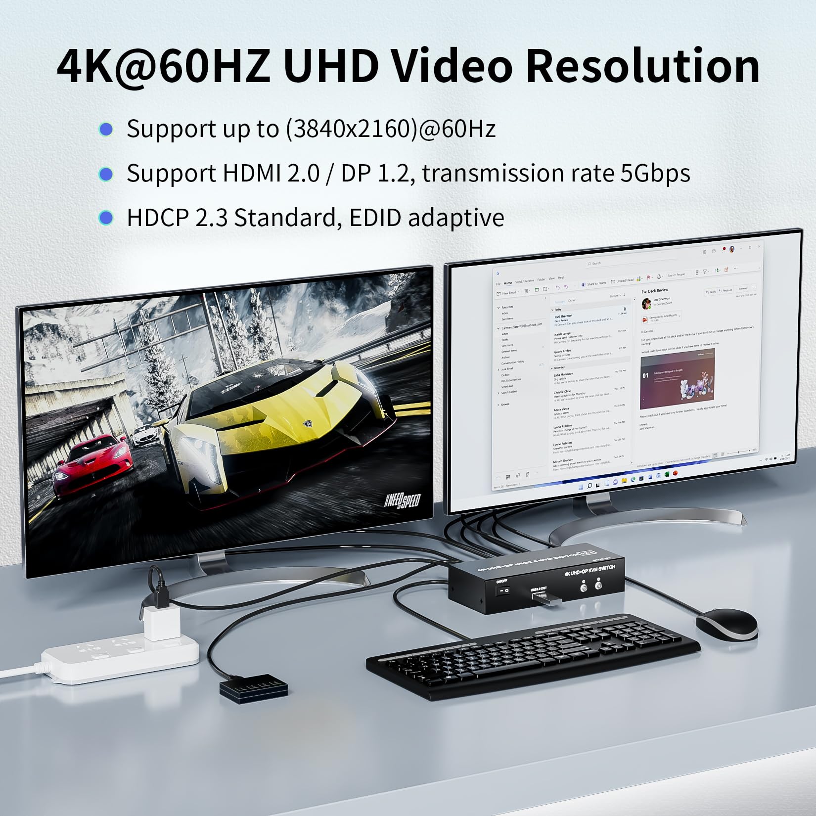 Lukfocab Dual Monitor Hdmi + Displayport Kvm Switch 2 Monitors 2 Computers With 3 Usb 3.0 Ports, Support 4K@60Hz Copy Extended S