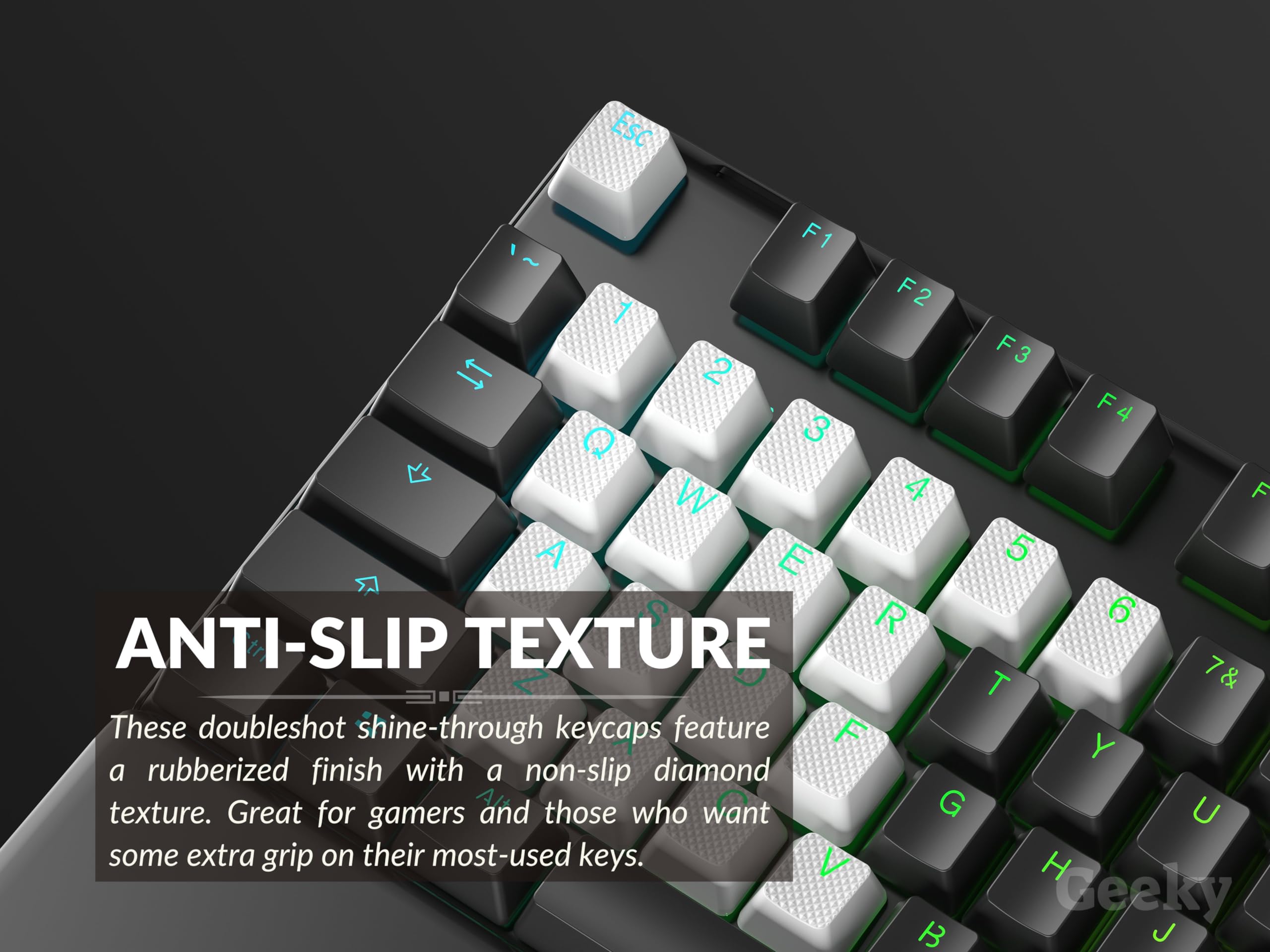 Geeky Rubberized Keycap Set | Double Shot Translucent | Abs + Tpr | Oem Profile For Mechanical Gaming Keyboard (White, 23 Keys)