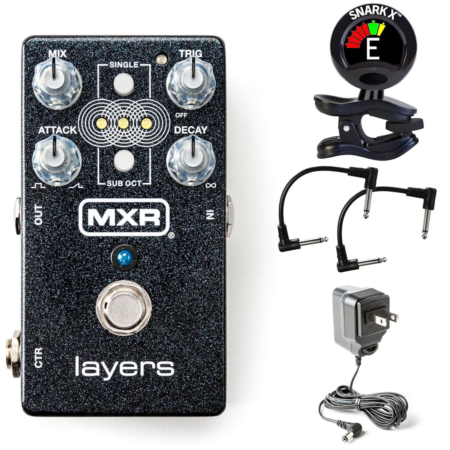 Mxr M307 Layers Harmonic Sustain Pedal  Bundle With 2 Patch Cables And SnarkX Tuner