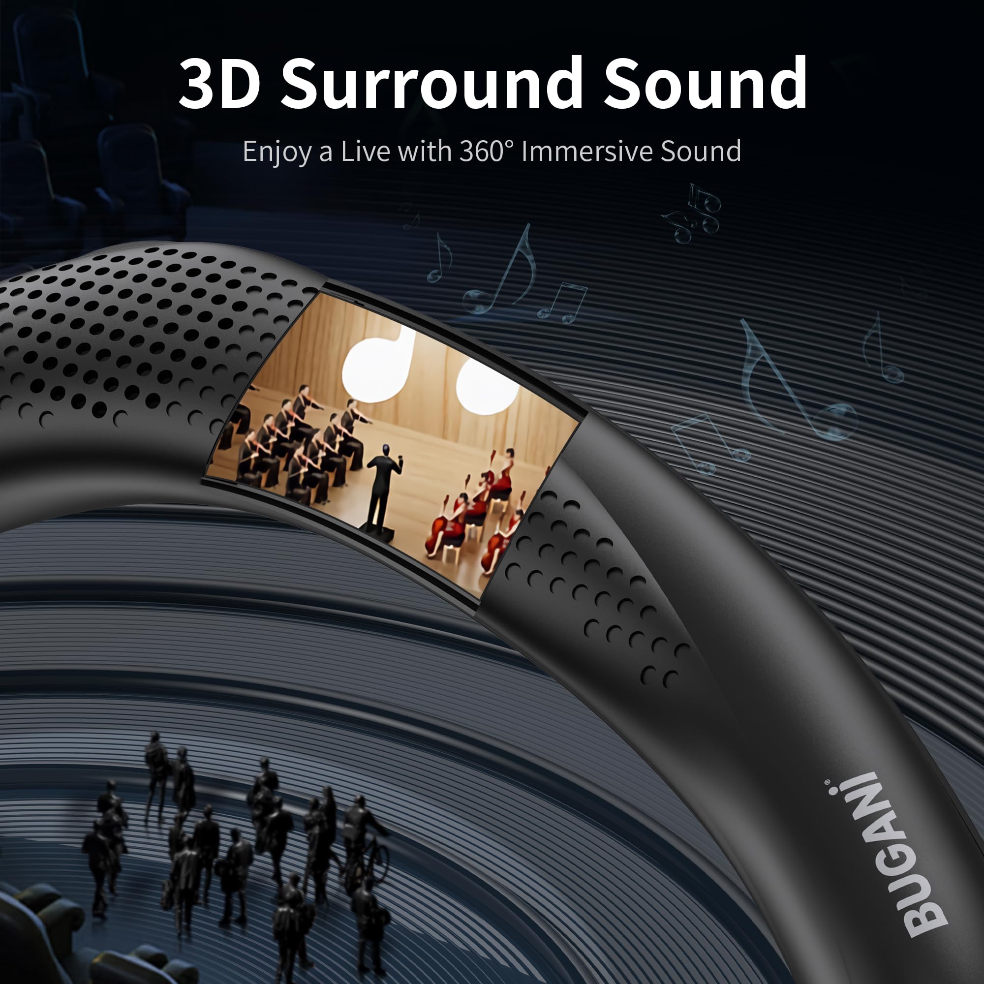 Neckband Speaker, Bugani Wireless Neck Bluetooth Speaker True 3D Stereo Sound, Lightweight Personal Body Sport Speakers With 24H