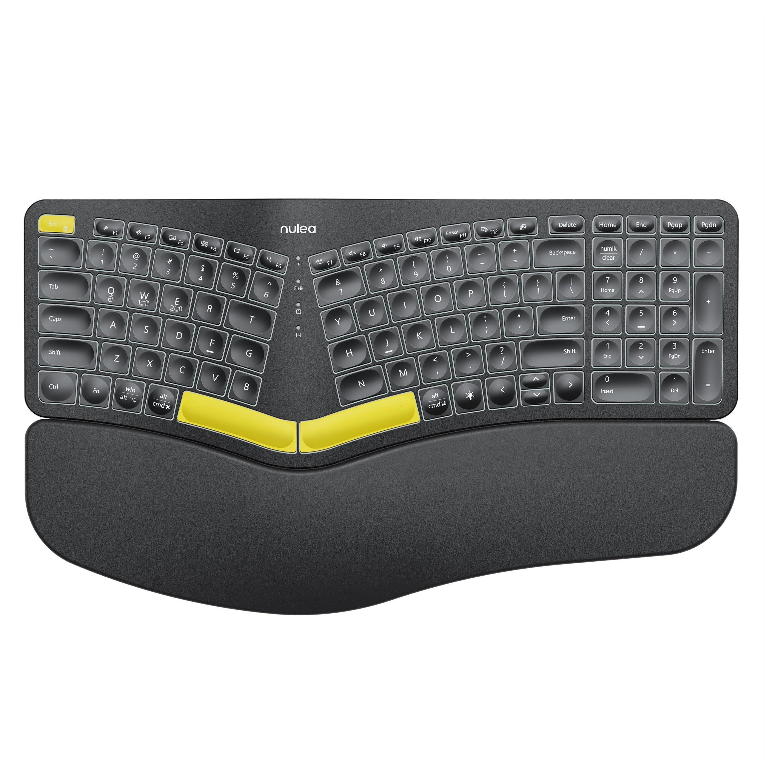 Nulea Wireless Ergonomic Keyboard, Split Keyboard With Wrist Rest, Usb C Charging, 7 Color Backlight, Natural Typing, Bluetooth 