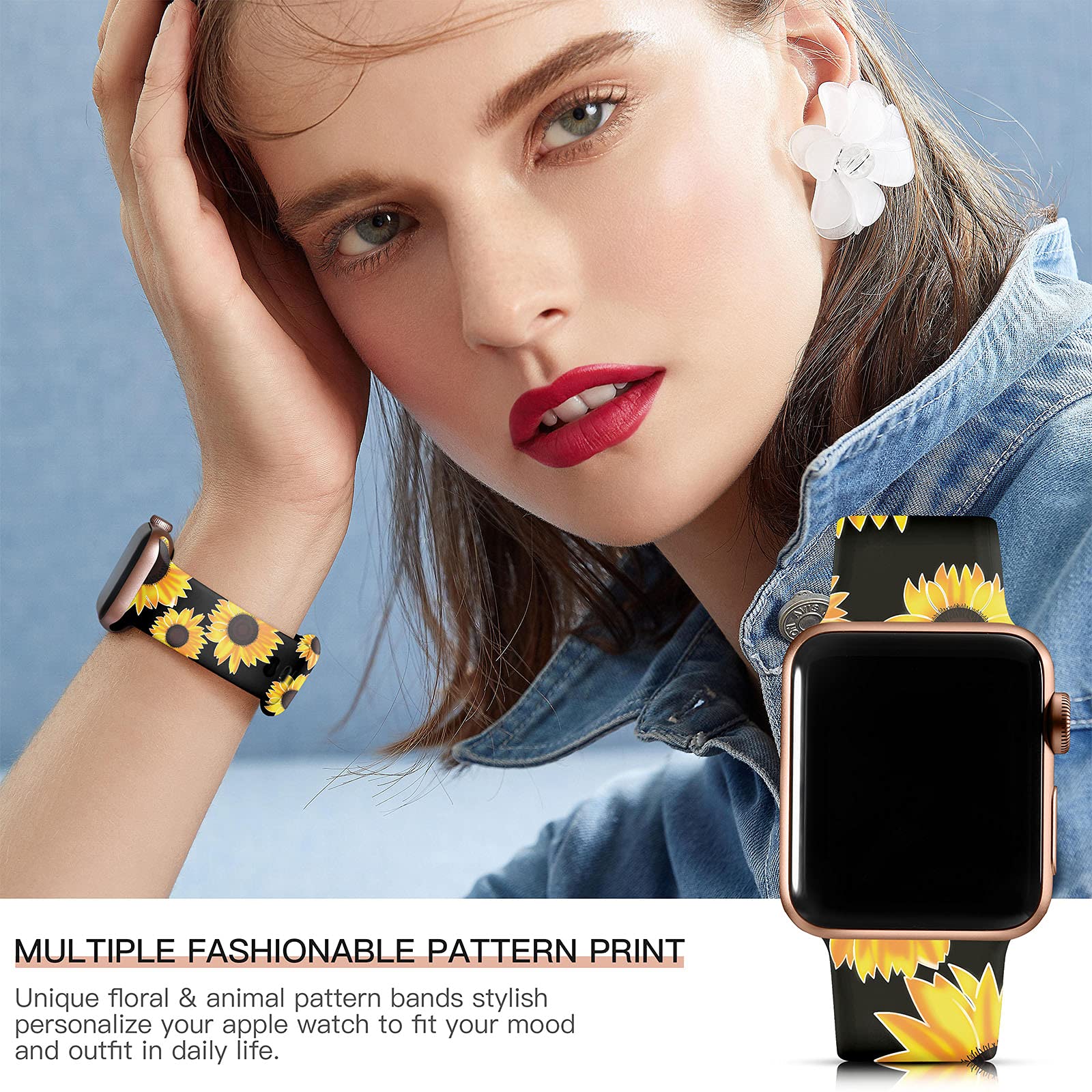 Lerobo Compatible With Apple Watch Bands Series 9 45Mm 44Mm Ultra 2 49Mm 42Mm Women Fancy Cute Floral Silicone Printed Pattern B