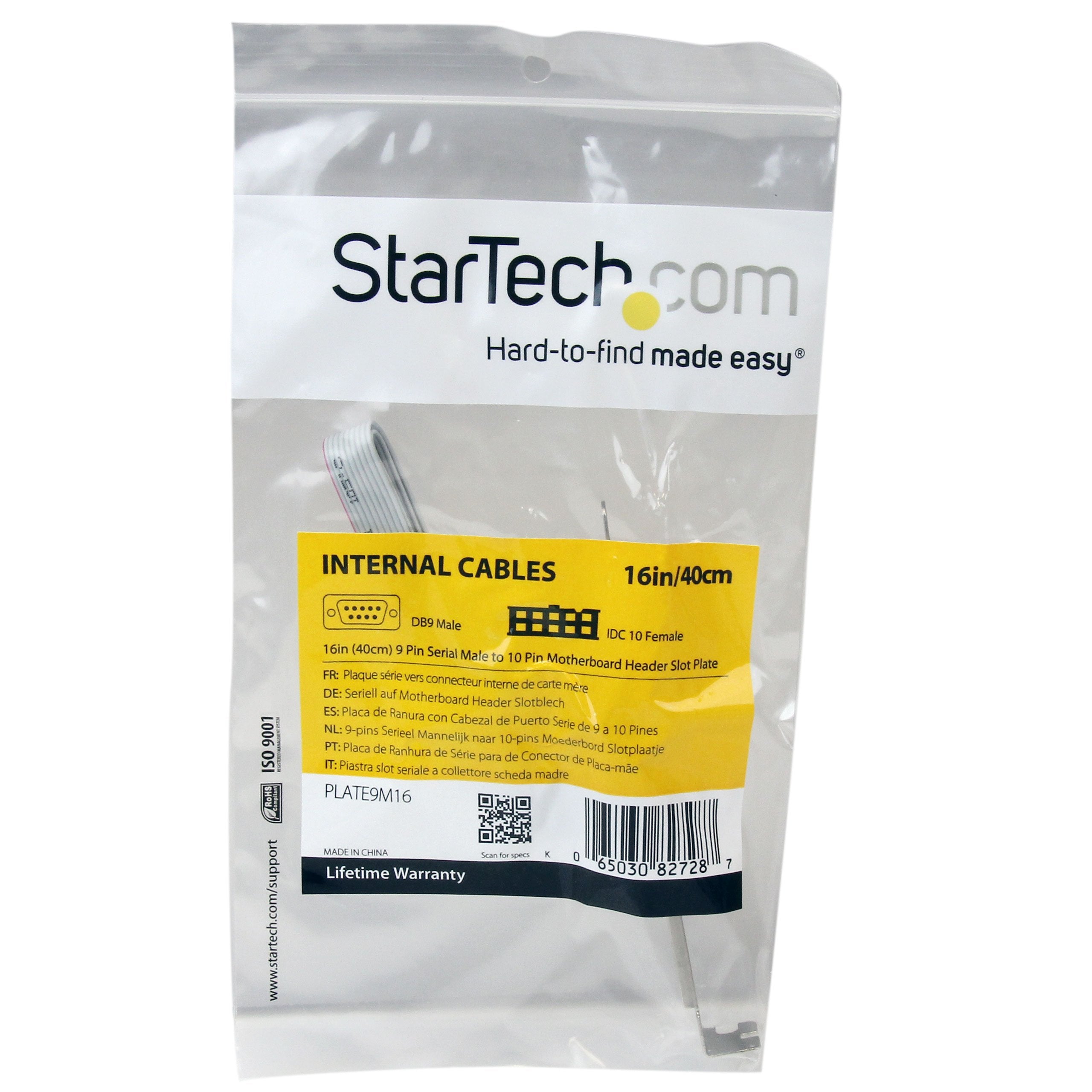 Startech.Com 16In (40Cm) 9 Pin Serial Male To 10 Pin Motherboard Header Slot Plate   Motherboard Serial Port Adapter (Plate9M16)