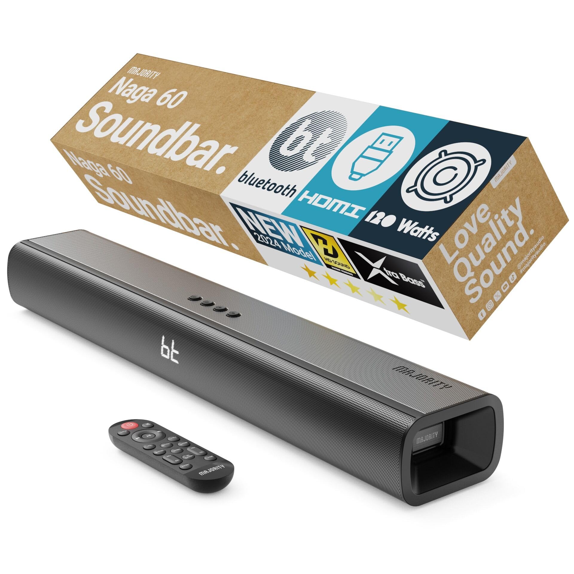 Majority Bluetooth 120W Tv Sound Bar For Smart Tv, 24 Inch, 2.1 Channel, 3D Sound With Built-In Subwoofer | Eq Control, Hdmi Arc